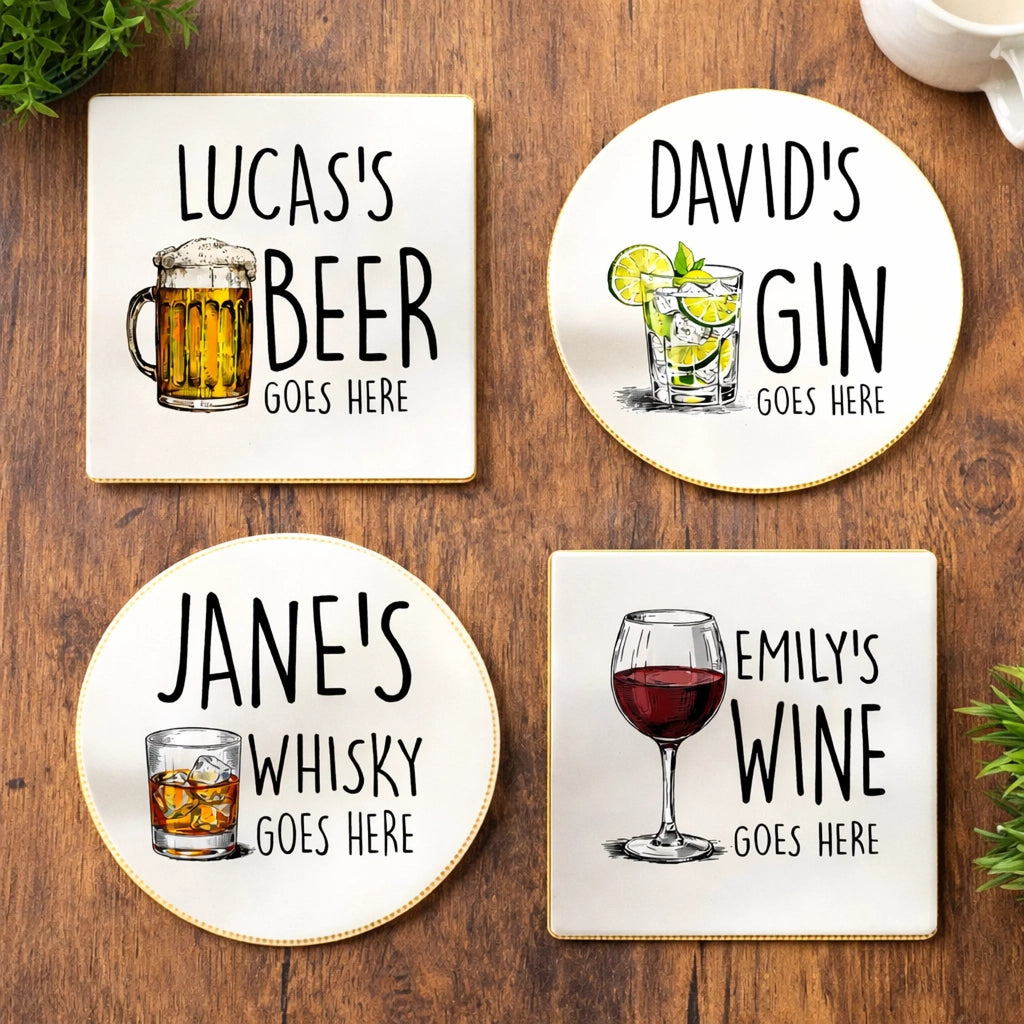 custom name wooden coaster set for coffee table decor