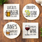 custom name wooden coaster set for coffee table decor