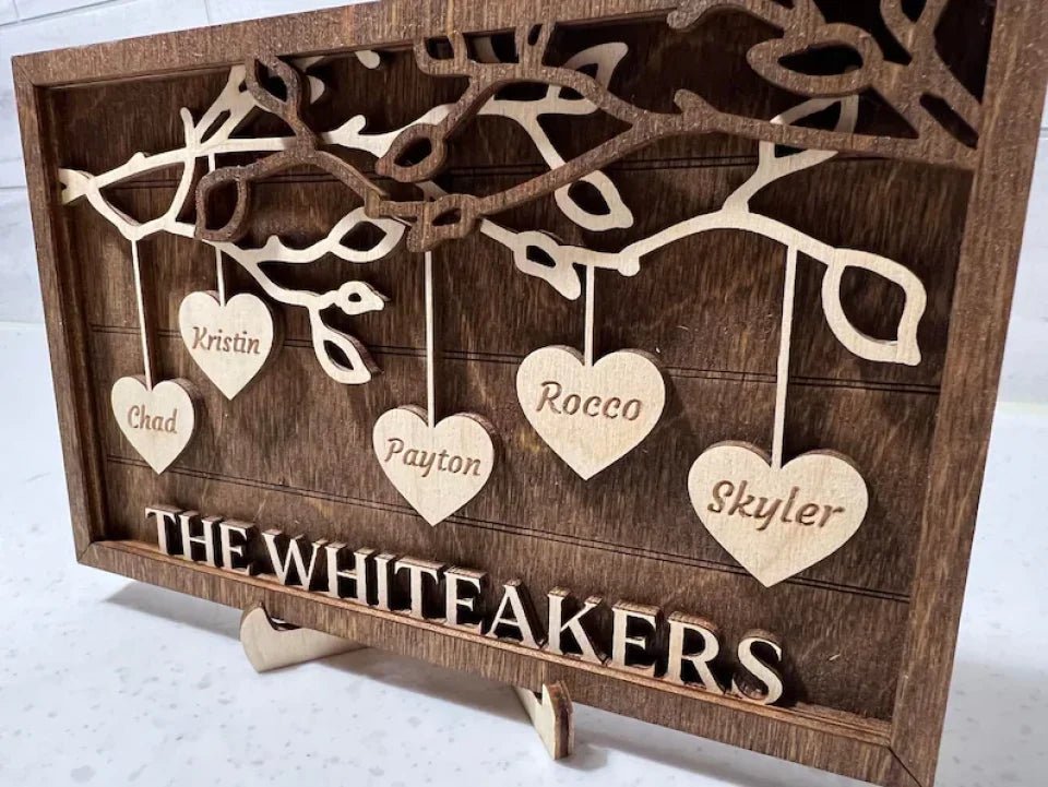 Personalized Wooden Family Tree Sign with stand| Decoration | Couple | Hanging Hearts | Mothers Day | Best Mom Ever Love Grows Here 745665 - 745989 - 746011 - DiyGiftly