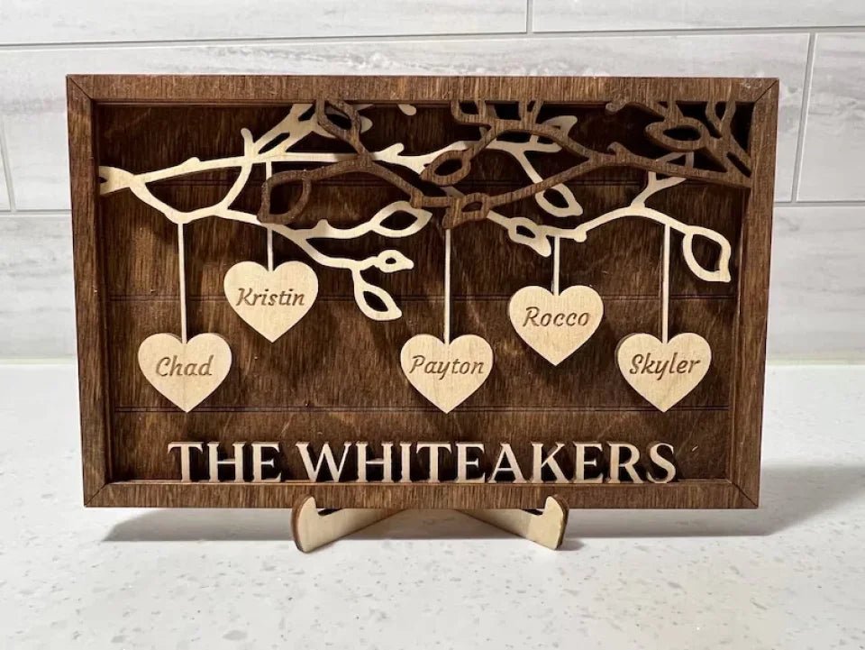 Personalized Wooden Family Tree Sign with stand| Decoration | Couple | Hanging Hearts | Mothers Day | Best Mom Ever Love Grows Here 745665 - 745989 - 746011 - DiyGiftly