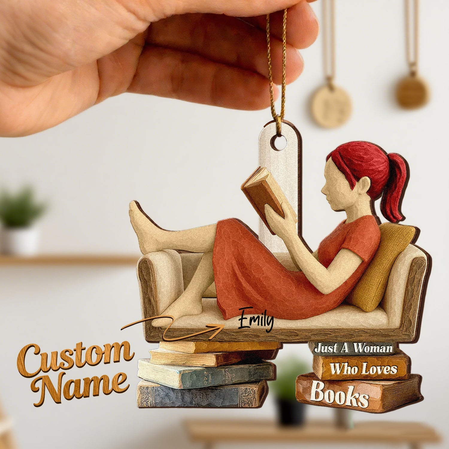 Personalized Wooden Ornament Book Lover Reading Book On Sofa Gift For Book Lover - DiyGiftly