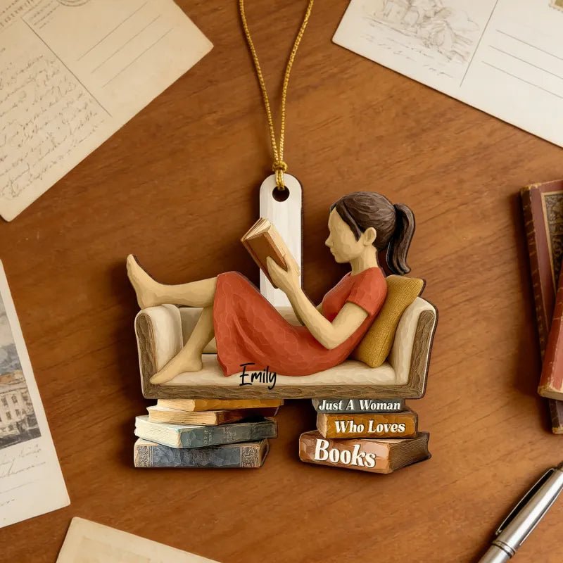Personalized Wooden Ornament Book Lover Reading Book On Sofa Gift For Book Lover - DiyGiftly