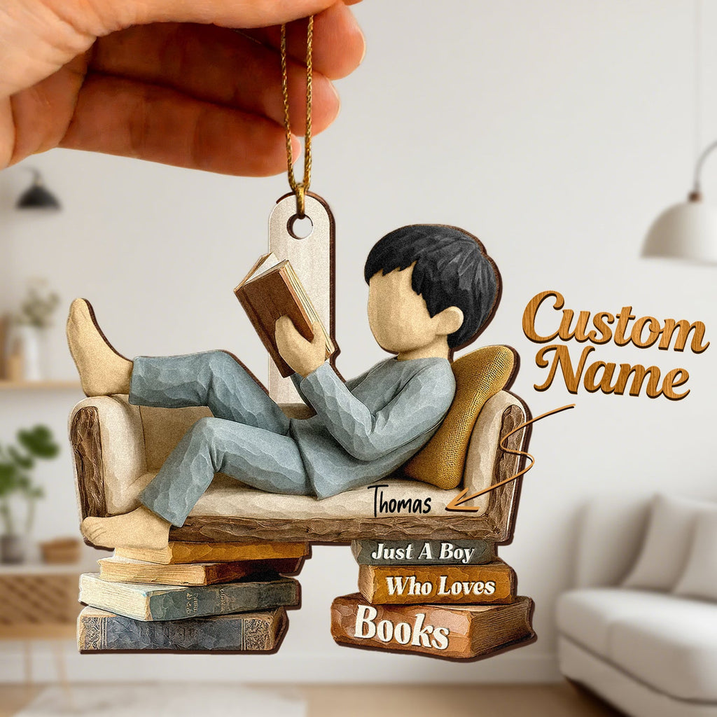Personalized Wooden Ornament Book Lover Reading Book On Sofa Gift For Book Lover - DiyGiftly