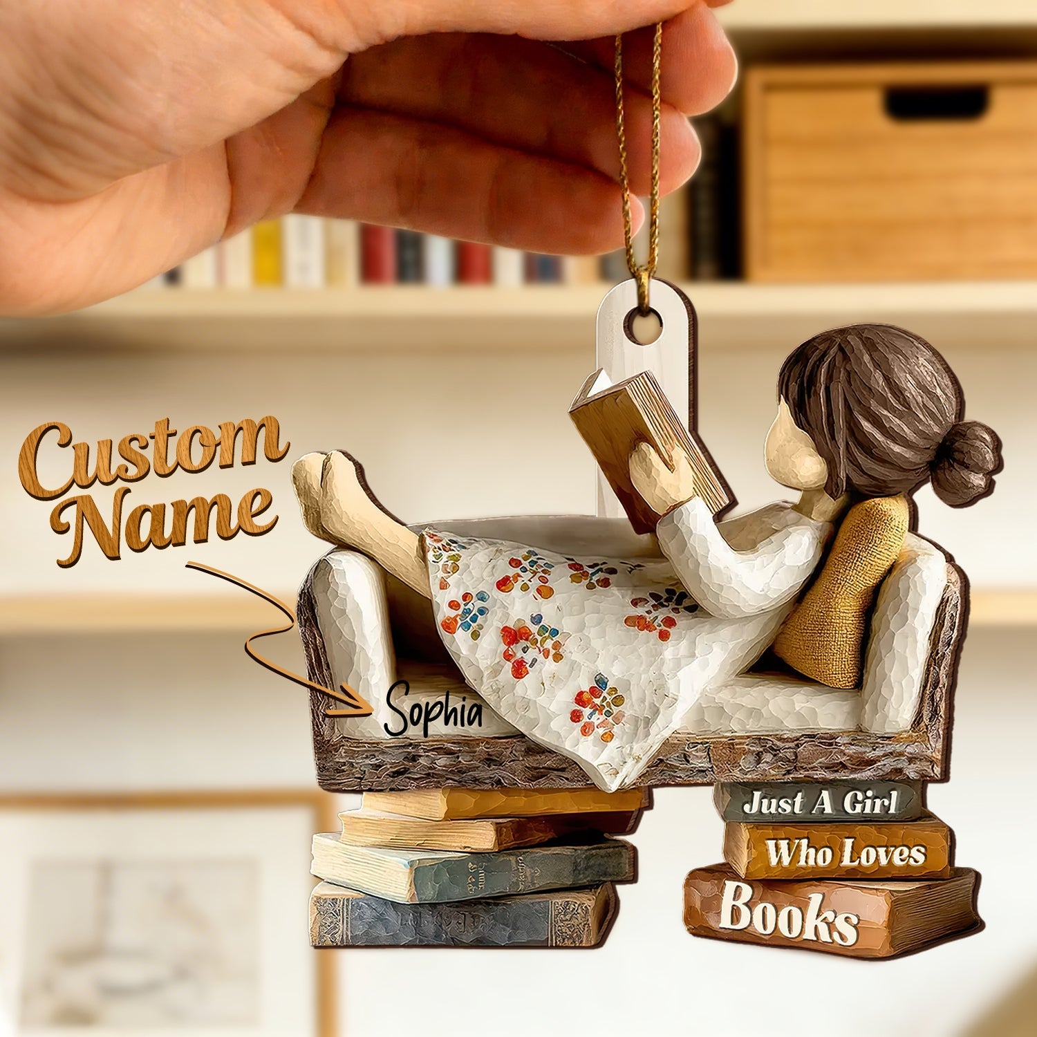 Personalized Wooden Ornament Book Lover Reading Book On Sofa Gift For Book Lover - DiyGiftly