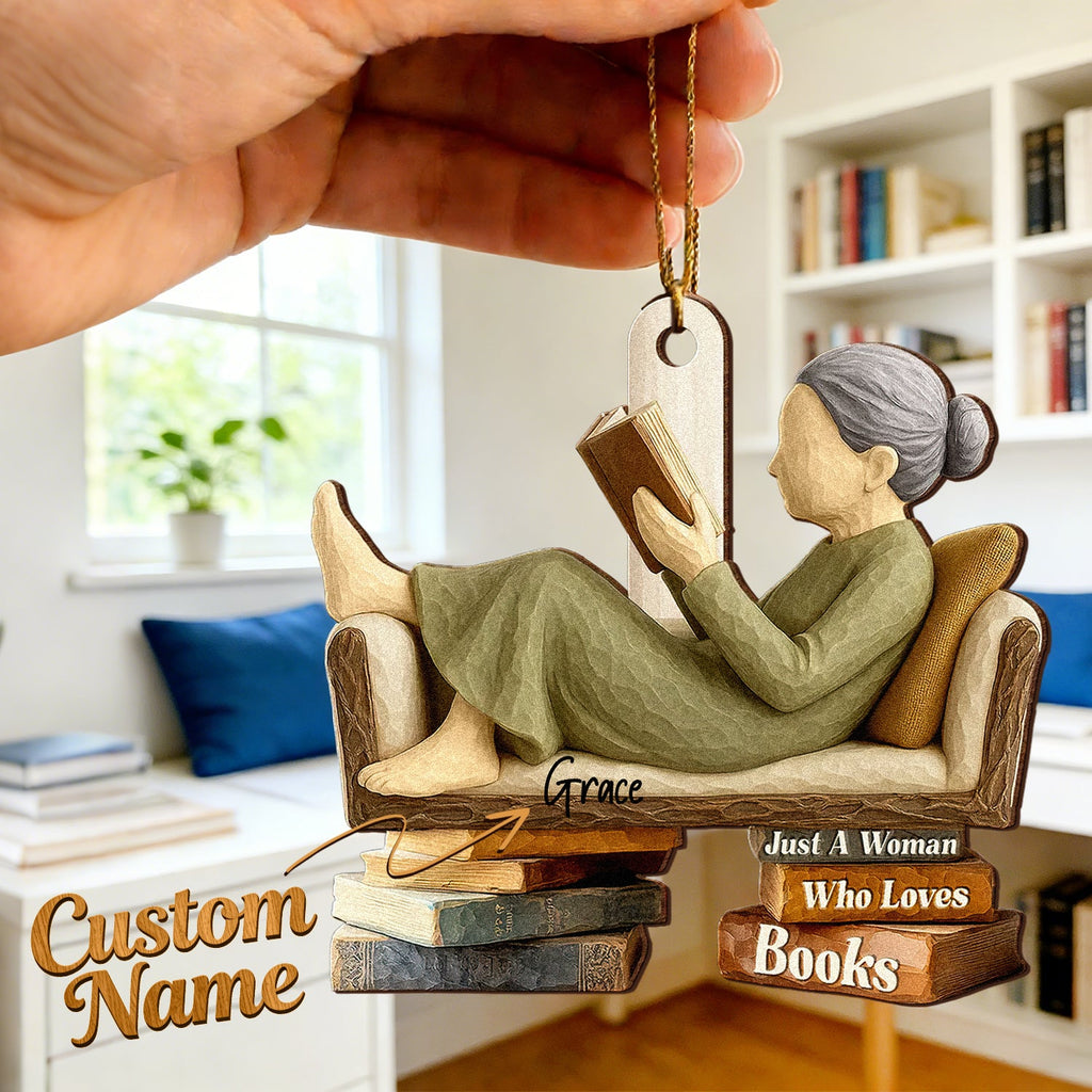 Personalized Wooden Ornament Book Lover Reading Book On Sofa Gift For Book Lover - DiyGiftly