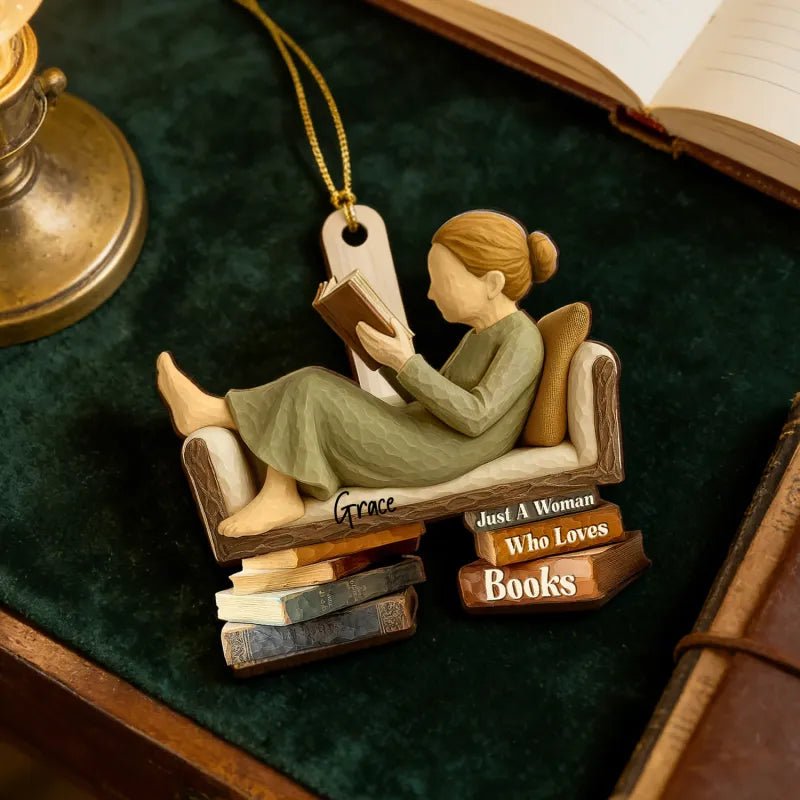 Personalized Wooden Ornament Book Lover Reading Book On Sofa Gift For Book Lover - DiyGiftly