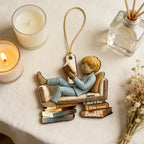 Personalized Wooden Ornament Book Lover Reading Book On Sofa Gift For Book Lover - DiyGiftly