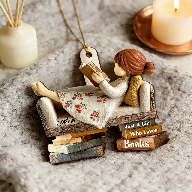 Personalized Wooden Ornament Book Lover Reading Book On Sofa Gift For Book Lover - DiyGiftly