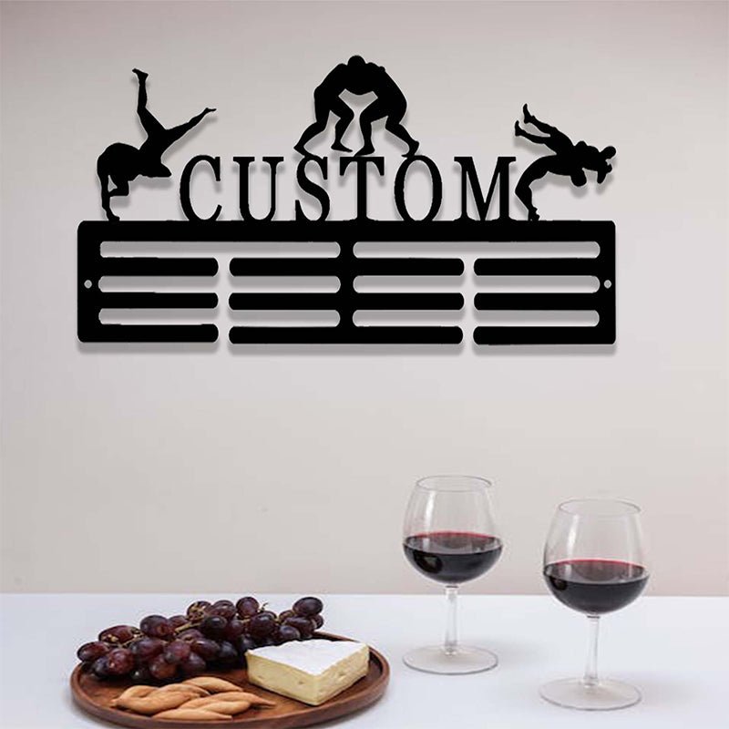 Personalized Wrestler Medal Stand – Custom Name Wrestling Medal Display Rack, Wall Mounted Trophy Holder for Athletes and Teams 20253440 - DiyGiftly