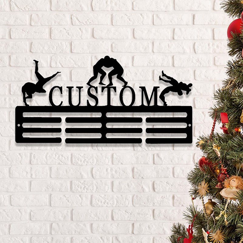 Personalized Wrestler Medal Stand – Custom Name Wrestling Medal Display Rack, Wall Mounted Trophy Holder for Athletes and Teams 20253440 - DiyGiftly