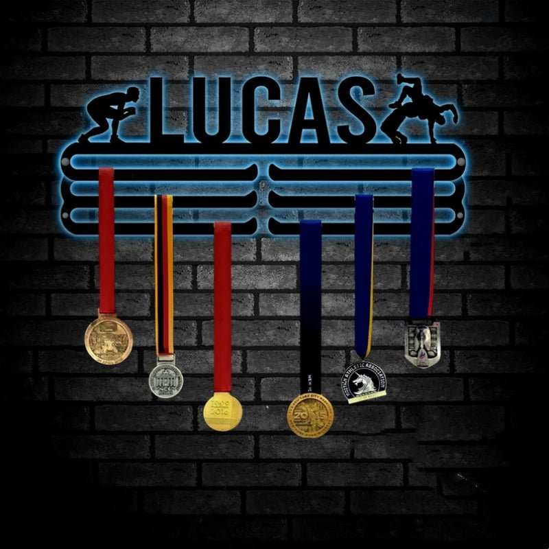 Personalized Wrestling Medal Hanger with Custom Name and LED Light – Custom Wrestler Wall Art, Training Room or Home Gym Medal Display, Sports Decor for Wrestling Teams, and Unique Gift for Athletes 02530304 - DiyGiftly