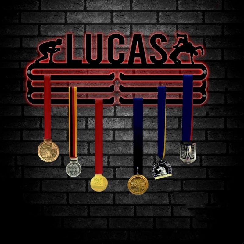 Personalized Wrestling Medal Hanger with Custom Name and LED Light – Custom Wrestler Wall Art, Training Room or Home Gym Medal Display, Sports Decor for Wrestling Teams, and Unique Gift for Athletes 02530304 - DiyGiftly