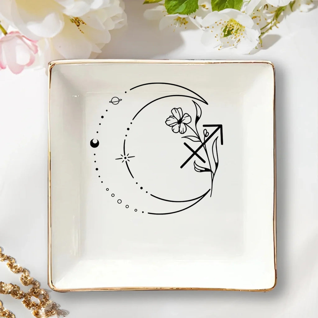 unique zodiac flower sign trinket dish name ceramic jewelry close up