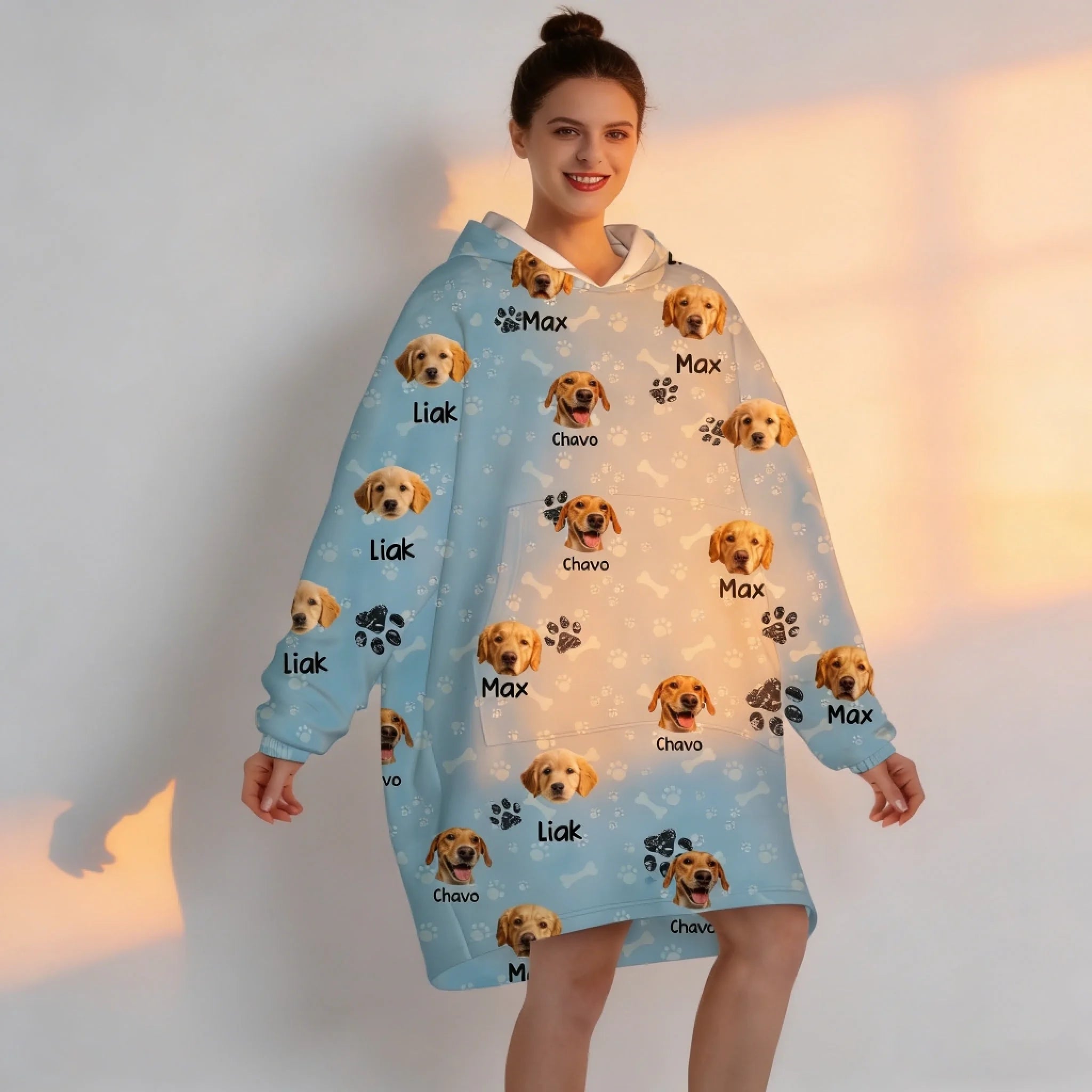 Pet Face Cute – Personalized Oversized Blanket Hoodie, Custom Photo Pet Hoodie Blanket, Cozy Wearable Throw, Funny Gift for Dog & Cat Lovers, Pet Mom & Dad 1081395 - DiyGiftly