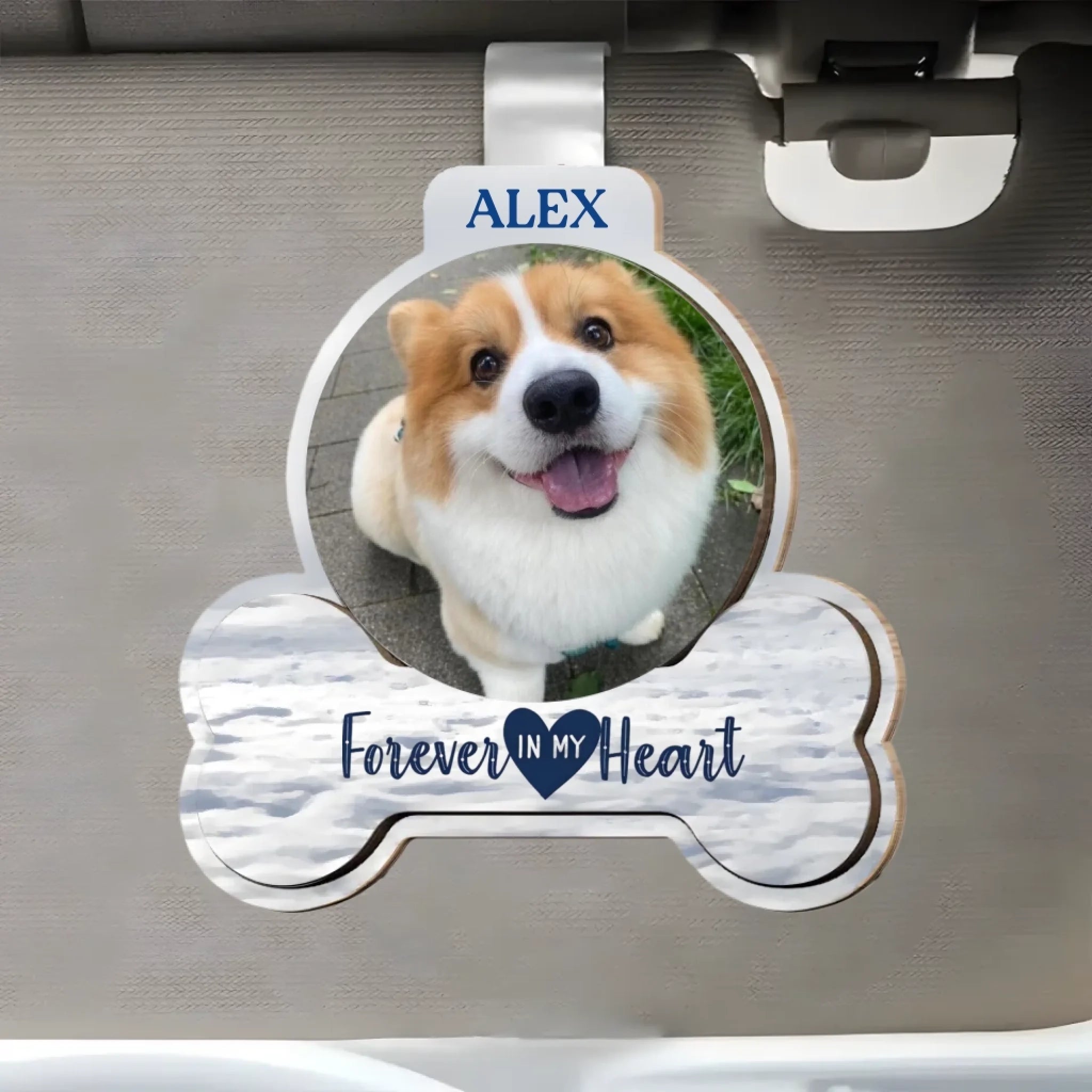 Pet Loss Memorial Gift – Personalized Wooden Photo Car Visor Clip with “Forever In My Heart” for Cherished Memories 1070606 - DiyGiftly