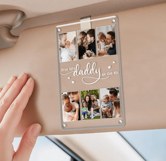 Photo Collage Custom Fathers Day Gift, Custom Picture Frame Car Visor Clip, Father's Day Photo Sun Visor, Drive Safe Gift, Car Decor For Dad 41809152 - DiyGiftly