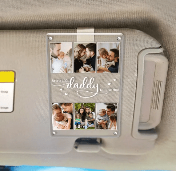 Photo Collage Custom Fathers Day Gift, Custom Picture Frame Car Visor Clip, Father's Day Photo Sun Visor, Drive Safe Gift, Car Decor For Dad 41809152 - DiyGiftly