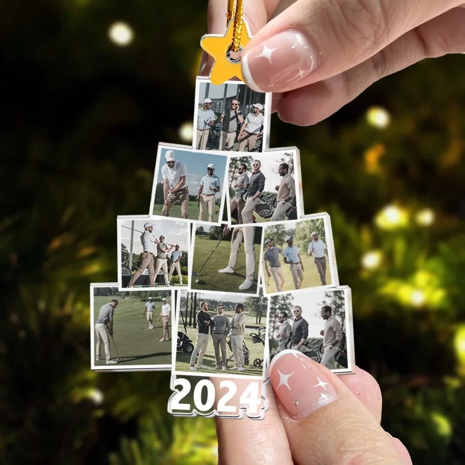 Photo Golfing Christmas Tree - Personalized Acrylic Photo Ornament 683383 - DiyGiftly