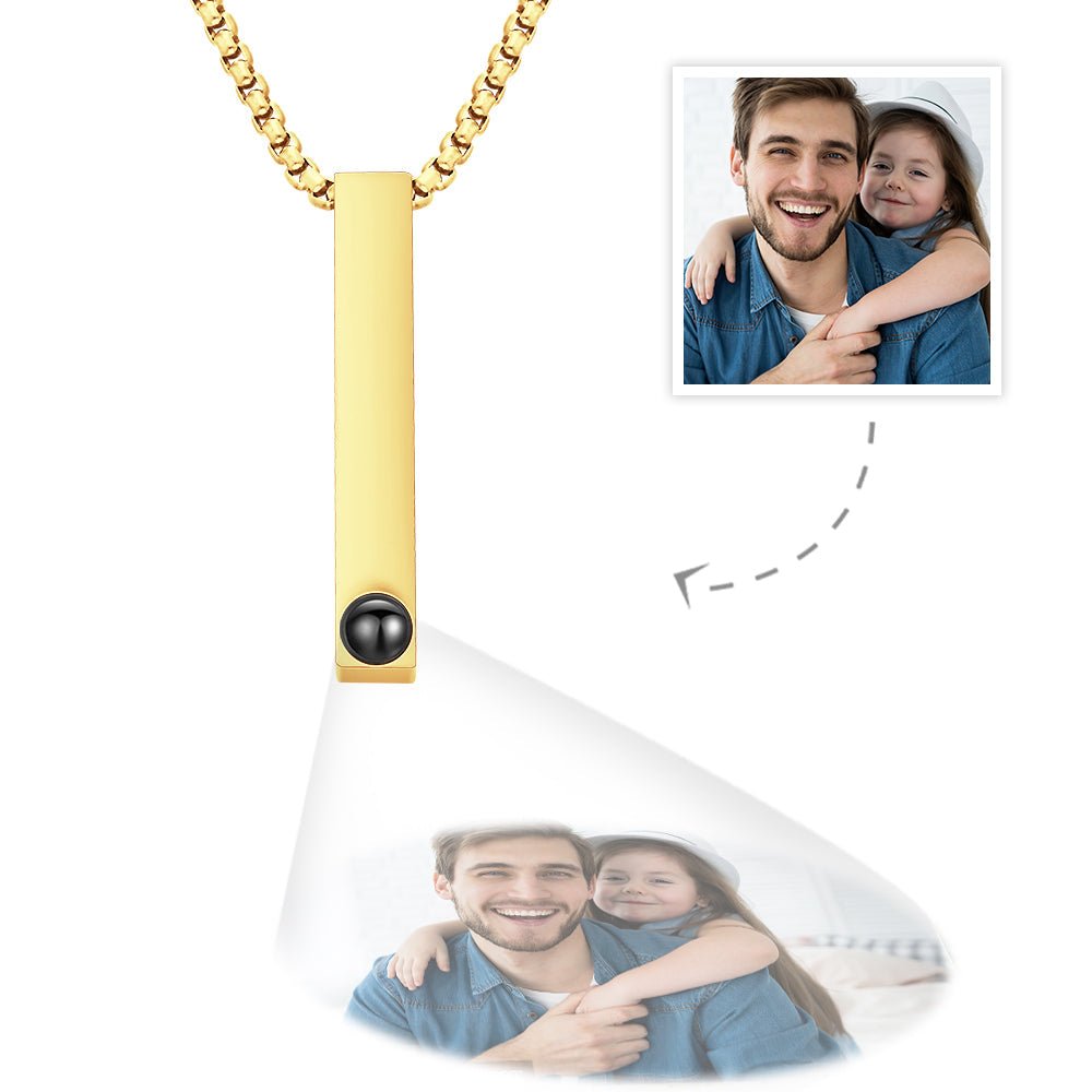 Photo Projection 3D Bar Necklace Vertical Bar Necklace Gifts For Father - DiyGiftly
