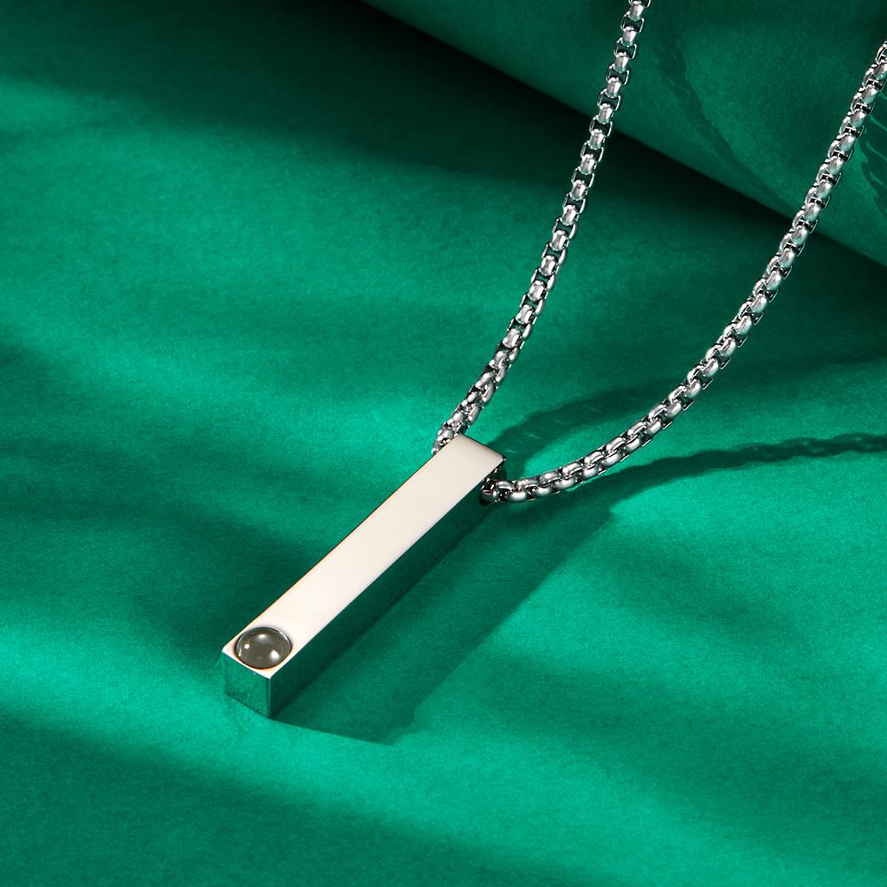 Photo Projection 3D Bar Necklace Vertical Bar Necklace Gifts For Father - DiyGiftly