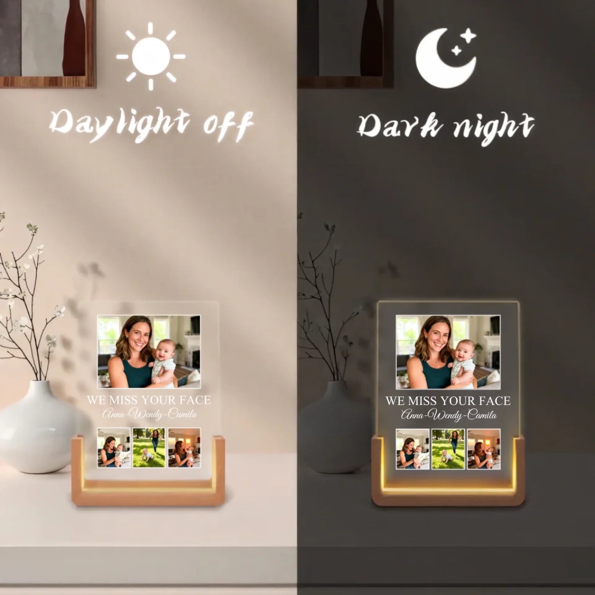 Photo upload - Personalized Photo Gifts for Girlfriend Women Wife Her, Customized Walnut LED Picture Frame for Couple Boyfriend Him Best Friend, Custom Gifts for Christmas Valentines Day Anniversary Birthday - Personalized Photo Led Night Light 1045116 - DiyGiftly