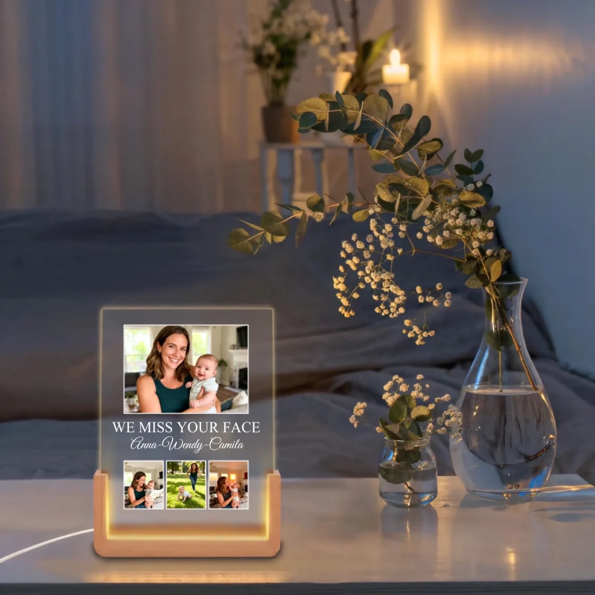 Photo upload - Personalized Photo Gifts for Girlfriend Women Wife Her, Customized Walnut LED Picture Frame for Couple Boyfriend Him Best Friend, Custom Gifts for Christmas Valentines Day Anniversary Birthday - Personalized Photo Led Night Light 1045116 - DiyGiftly