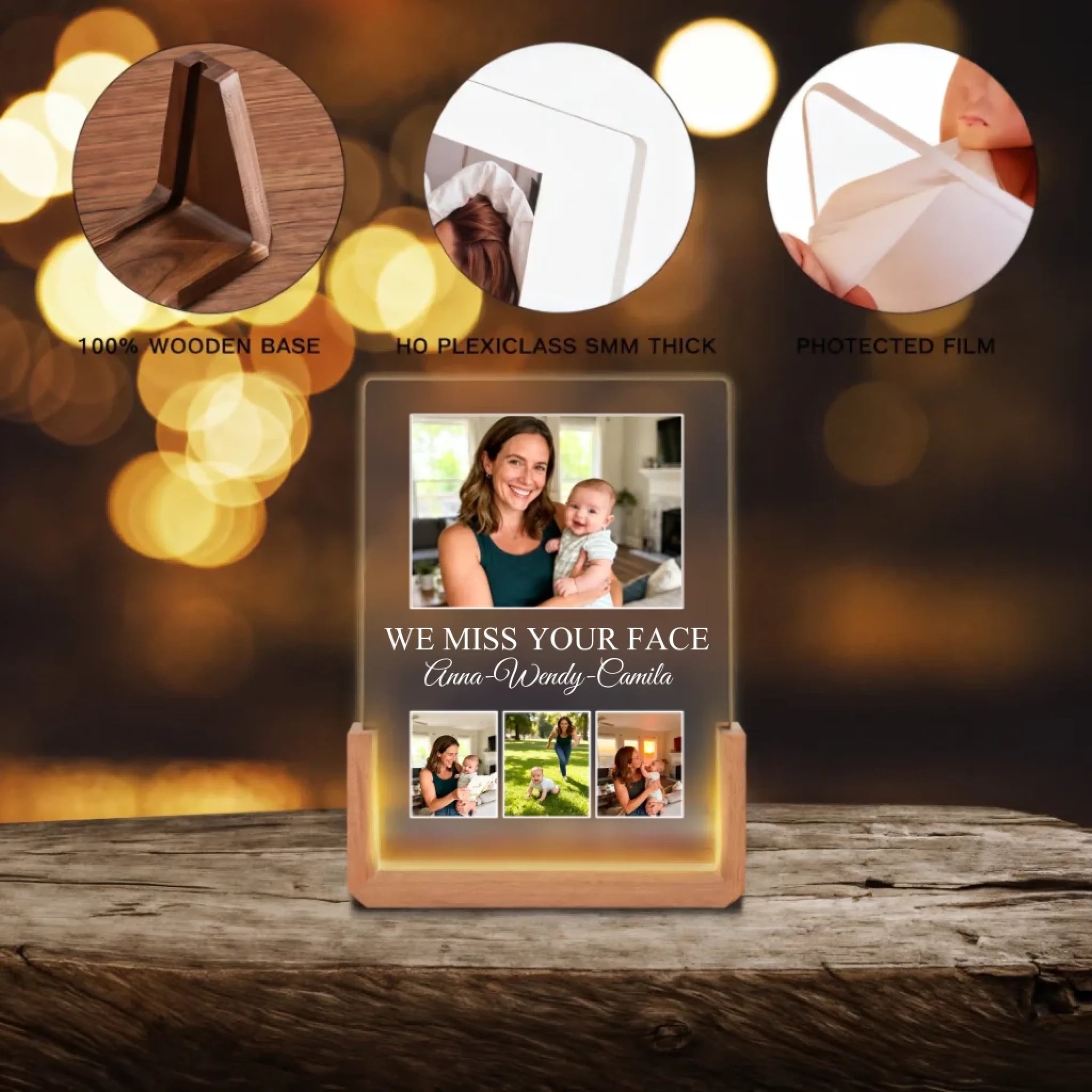 Photo upload - Personalized Photo Gifts for Girlfriend Women Wife Her, Customized Walnut LED Picture Frame for Couple Boyfriend Him Best Friend, Custom Gifts for Christmas Valentines Day Anniversary Birthday - Personalized Photo Led Night Light 1045116 - DiyGiftly