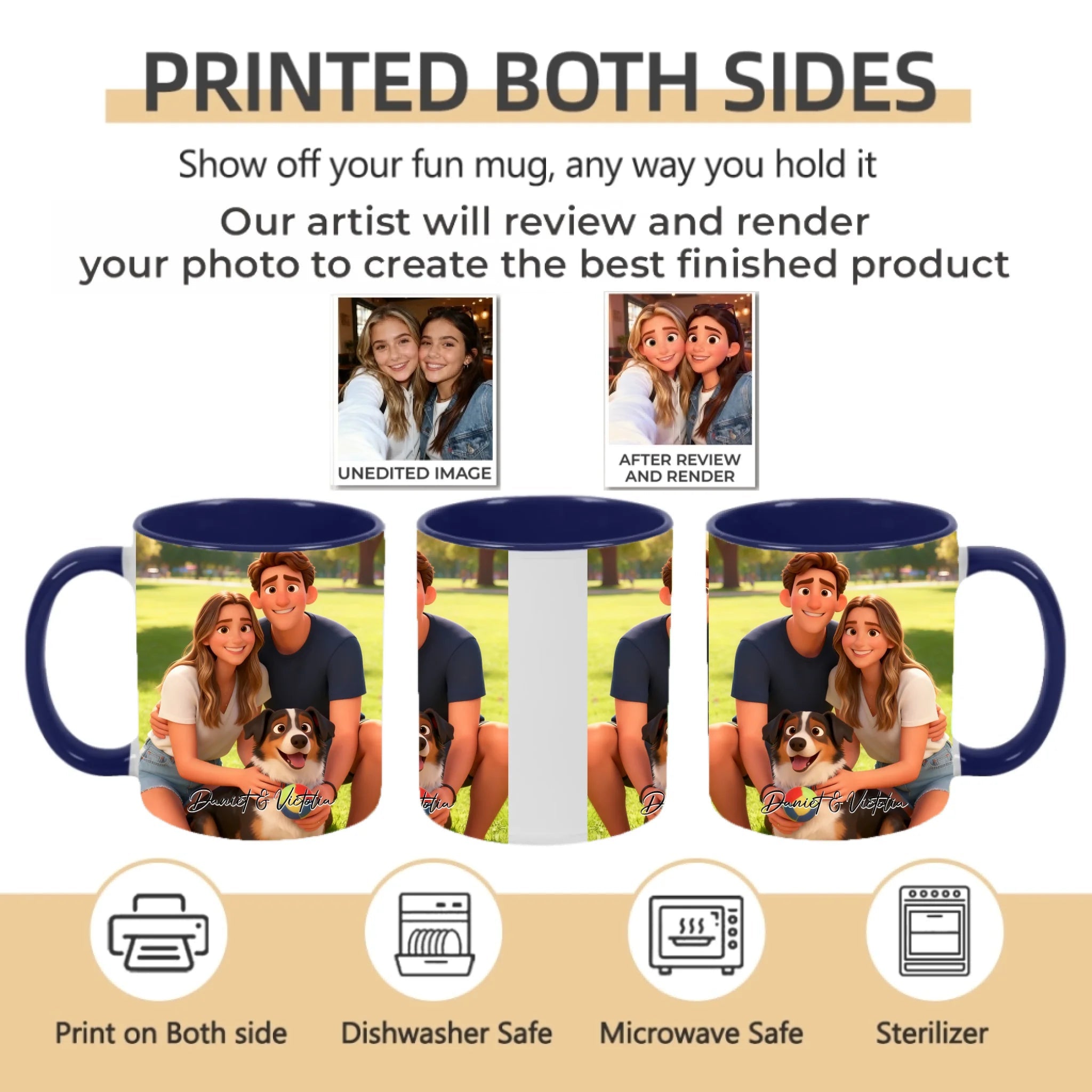 Pixar - Style Portrait from Photo – Custom Couples and Dog Digital 3D Artwork Gift – Custom Cartoon Portrait from Photo as Digital Download, Wall Art, Pillow, Mug, Blanket, Beach Towel, Keychain, Desk Sign & More 1063389 - DiyGiftly