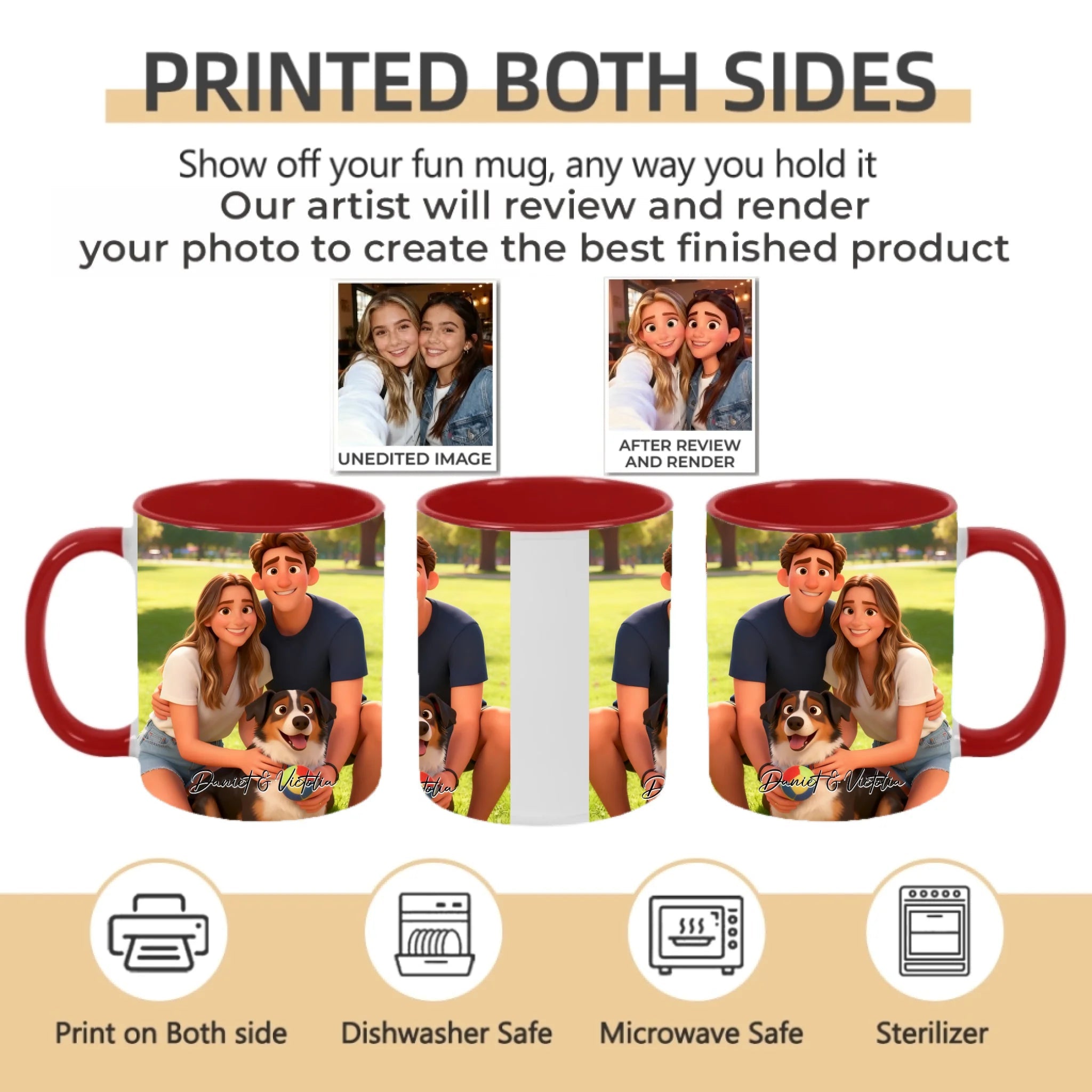 Pixar - Style Portrait from Photo – Custom Couples and Dog Digital 3D Artwork Gift – Custom Cartoon Portrait from Photo as Digital Download, Wall Art, Pillow, Mug, Blanket, Beach Towel, Keychain, Desk Sign & More 1063389 - DiyGiftly