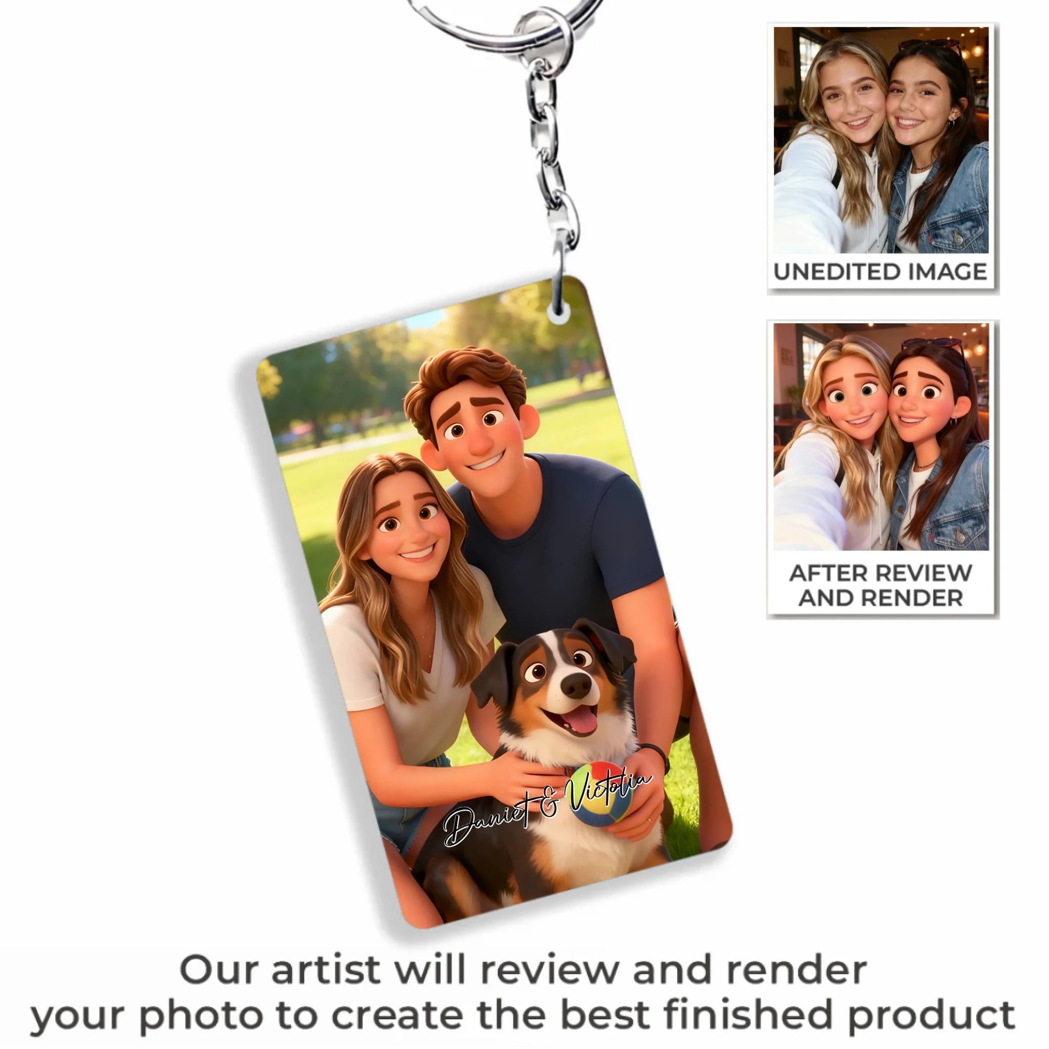 Pixar - Style Portrait from Photo – Custom Couples and Dog Digital 3D Artwork Gift – Custom Cartoon Portrait from Photo as Digital Download, Wall Art, Pillow, Mug, Blanket, Beach Towel, Keychain, Desk Sign & More 1063389 - DiyGiftly