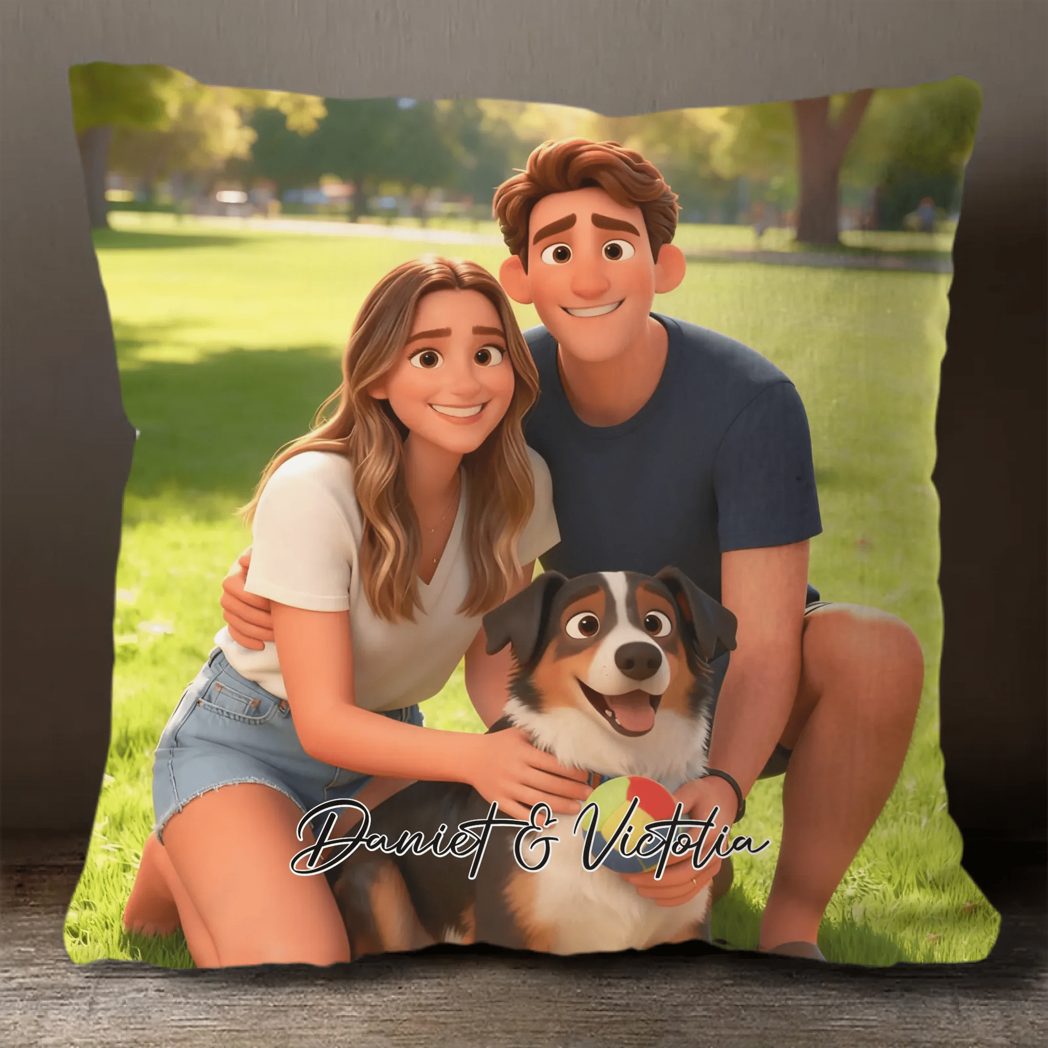Pixar - Style Portrait from Photo – Custom Couples and Dog Digital 3D Artwork Gift – Custom Cartoon Portrait from Photo as Digital Download, Wall Art, Pillow, Mug, Blanket, Beach Towel, Keychain, Desk Sign & More 1063389 - DiyGiftly
