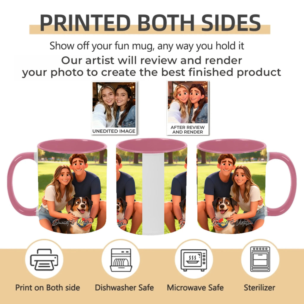 Pixar - Style Portrait from Photo – Custom Couples and Dog Digital 3D Artwork Gift – Custom Cartoon Portrait from Photo as Digital Download, Wall Art, Pillow, Mug, Blanket, Beach Towel, Keychain, Desk Sign & More 1063389 - DiyGiftly