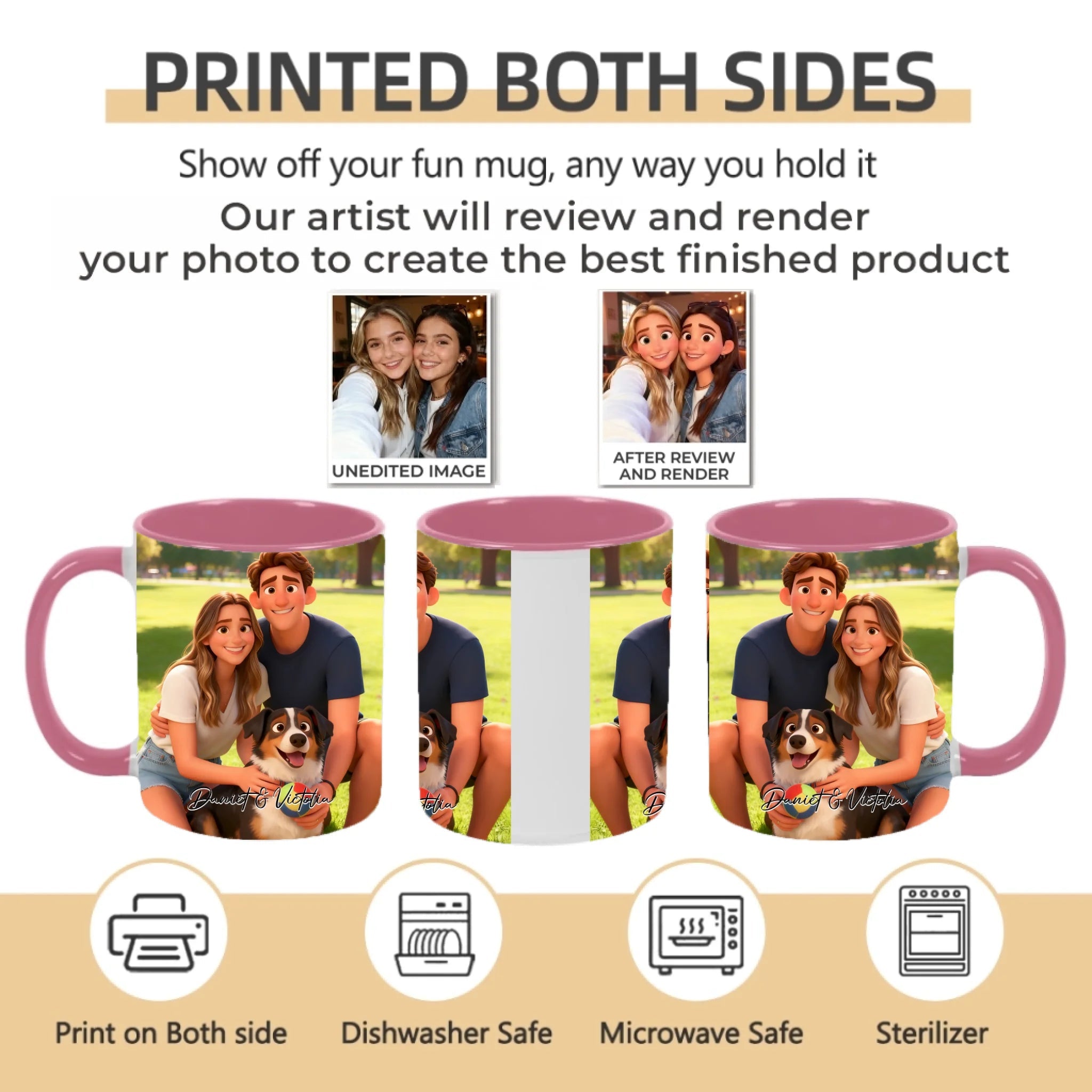 Pixar - Style Portrait from Photo – Custom Couples and Dog Digital 3D Artwork Gift – Custom Cartoon Portrait from Photo as Digital Download, Wall Art, Pillow, Mug, Blanket, Beach Towel, Keychain, Desk Sign & More 1063389 - DiyGiftly