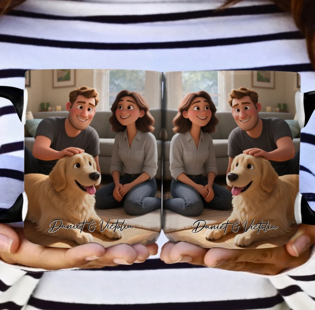 Pixar - Style Portrait from Photo – Custom Couples and Dog Digital 3D Artwork Gift – Custom Cartoon Portrait from Photo as Digital Download, Wall Art, Pillow, Mug, Blanket, Beach Towel, Keychain, Desk Sign & More 1063389 - DiyGiftly