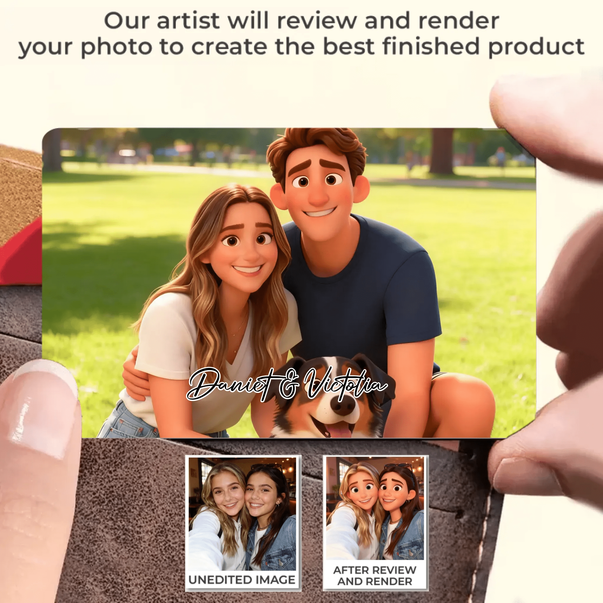 Pixar - Style Portrait from Photo – Custom Couples and Dog Digital 3D Artwork Gift – Custom Cartoon Portrait from Photo as Digital Download, Wall Art, Pillow, Mug, Blanket, Beach Towel, Keychain, Desk Sign & More 1063389 - DiyGiftly