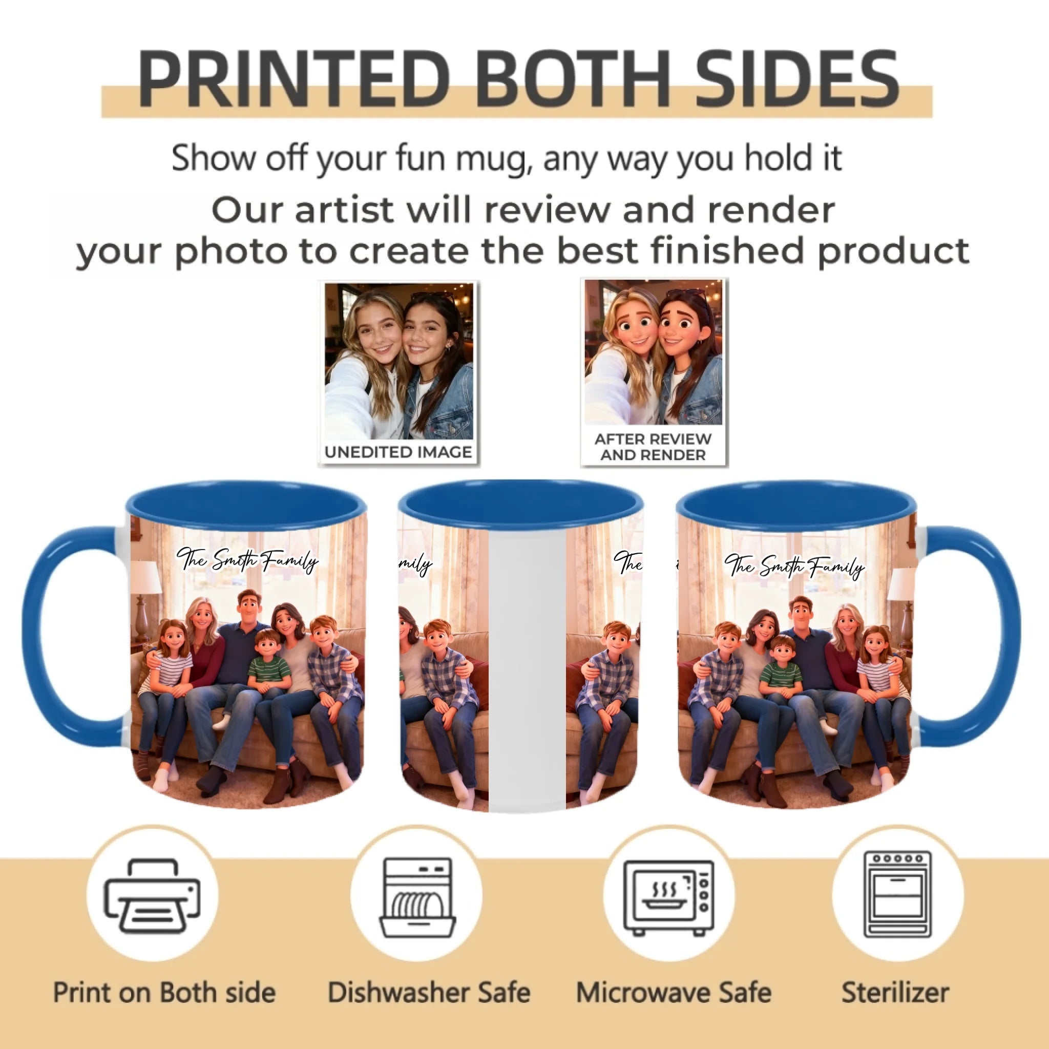 Pixar - Style Portrait from Photo – Custom Family Digital 3D Artwork Gift – Custom Cartoon Portrait from Photo as Digital Download, Wall Art, Pillow, Mug, Blanket, Beach Towel, Keychain, Desk Sign & More 1062413 - 2 - DiyGiftly