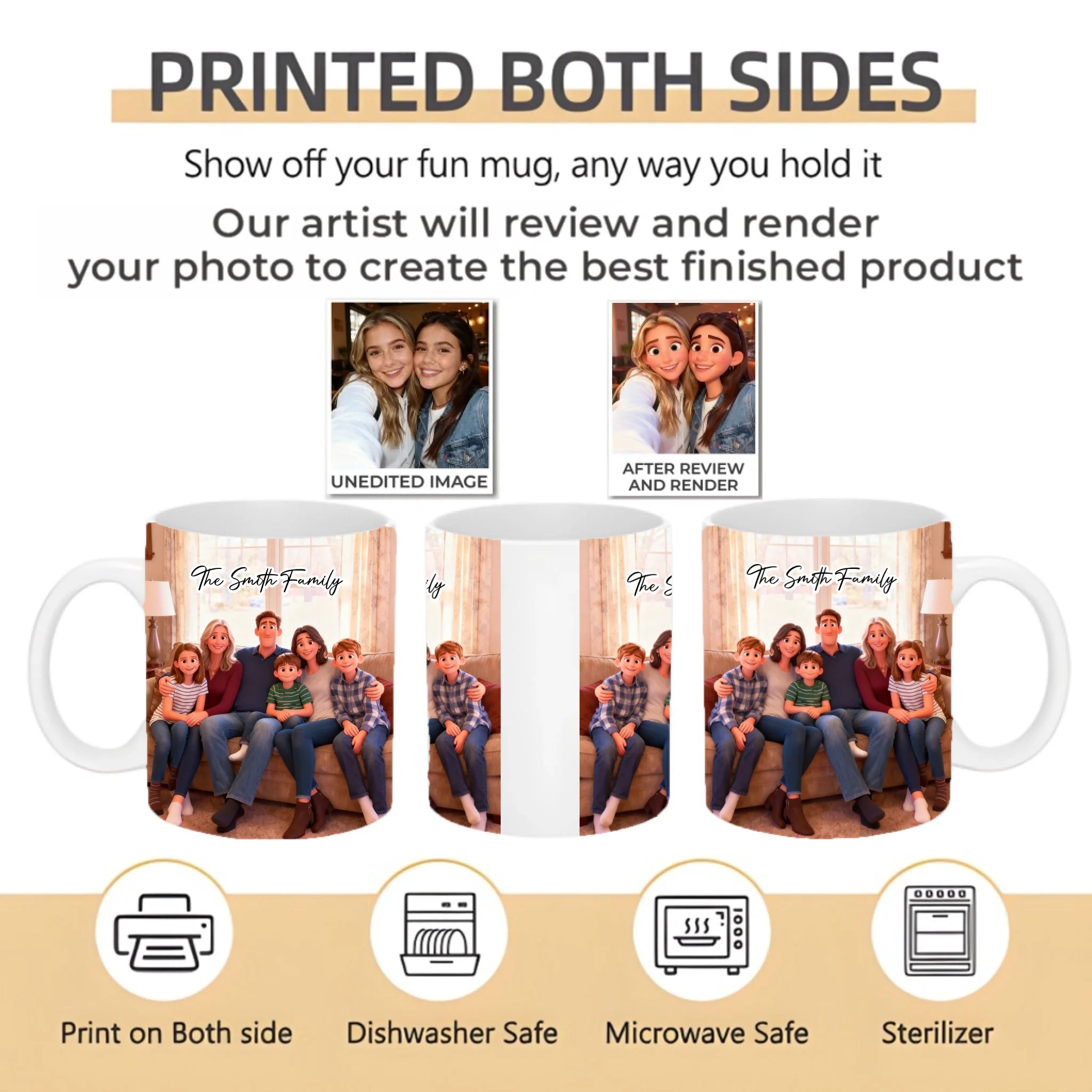 Pixar - Style Portrait from Photo – Custom Family Digital 3D Artwork Gift – Custom Cartoon Portrait from Photo as Digital Download, Wall Art, Pillow, Mug, Blanket, Beach Towel, Keychain, Desk Sign & More 1062413 - DiyGiftly