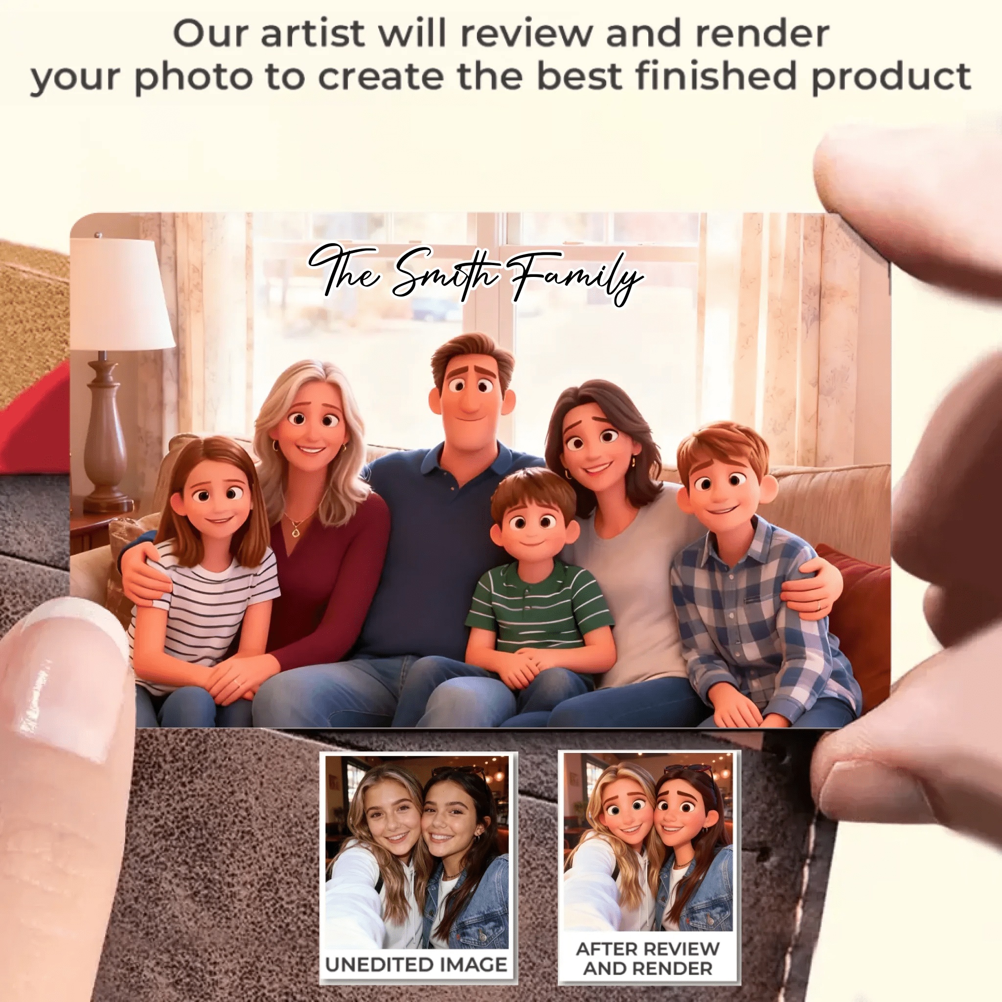 Pixar - Style Portrait from Photo – Custom Family Digital 3D Artwork Gift – Custom Cartoon Portrait from Photo as Digital Download, Wall Art, Pillow, Mug, Blanket, Beach Towel, Keychain, Desk Sign & More 1062413 - DiyGiftly