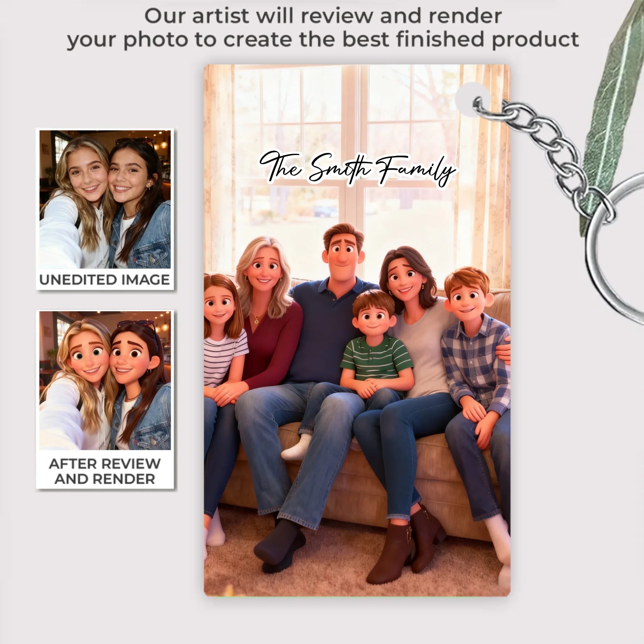 Pixar - Style Portrait from Photo – Custom Family Digital 3D Artwork Gift – Custom Cartoon Portrait from Photo as Digital Download, Wall Art, Pillow, Mug, Blanket, Beach Towel, Keychain, Desk Sign & More 1062413 - DiyGiftly