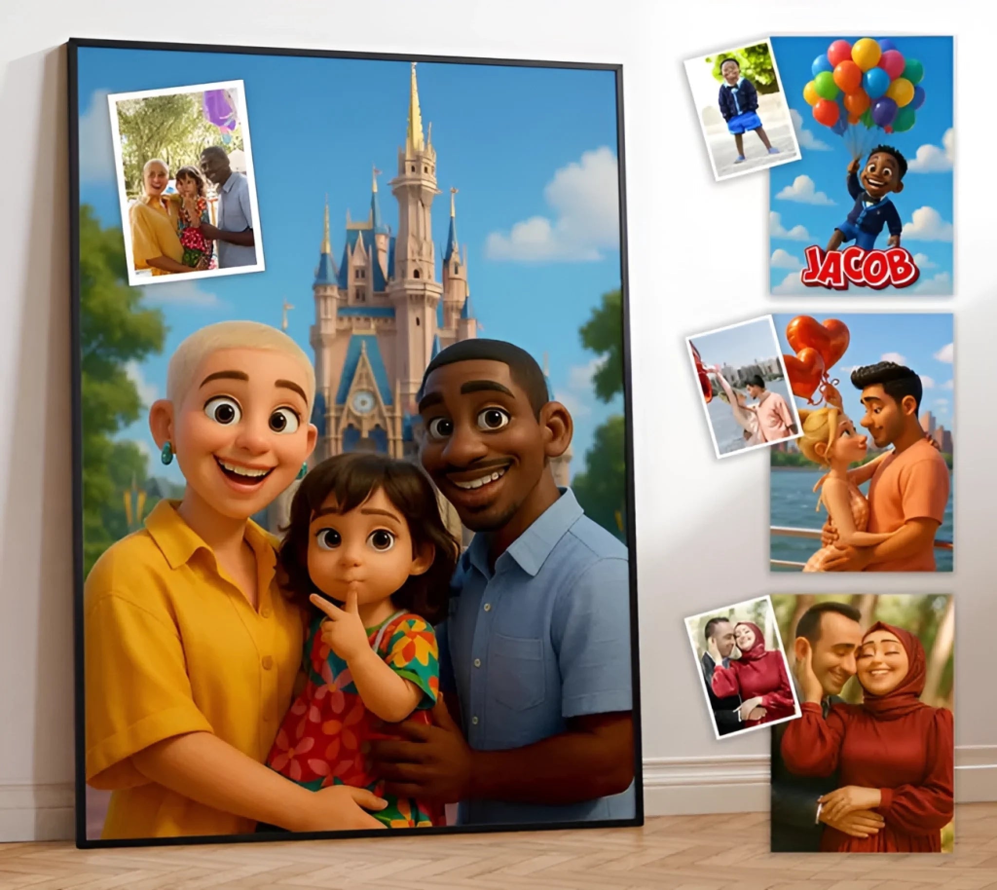 Pixar - Style Portrait from Photo – Custom Family Digital 3D Artwork Gift – Custom Cartoon Portrait from Photo as Digital Download, Wall Art, Pillow, Mug, Blanket, Beach Towel, Keychain, Desk Sign & More 1062413 - 2 - DiyGiftly