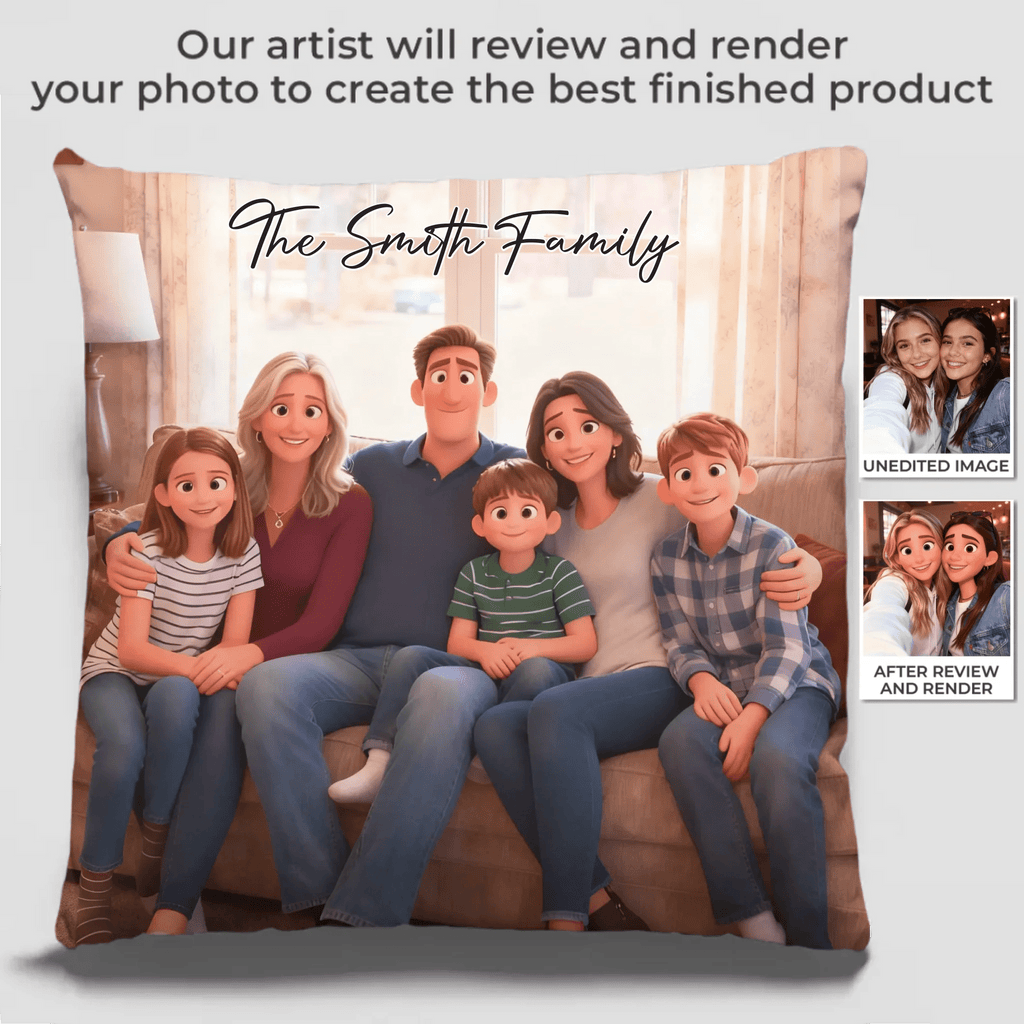 Pixar - Style Portrait from Photo – Custom Family Digital 3D Artwork Gift – Custom Cartoon Portrait from Photo as Digital Download, Wall Art, Pillow, Mug, Blanket, Beach Towel, Keychain, Desk Sign & More 1062413 - DiyGiftly