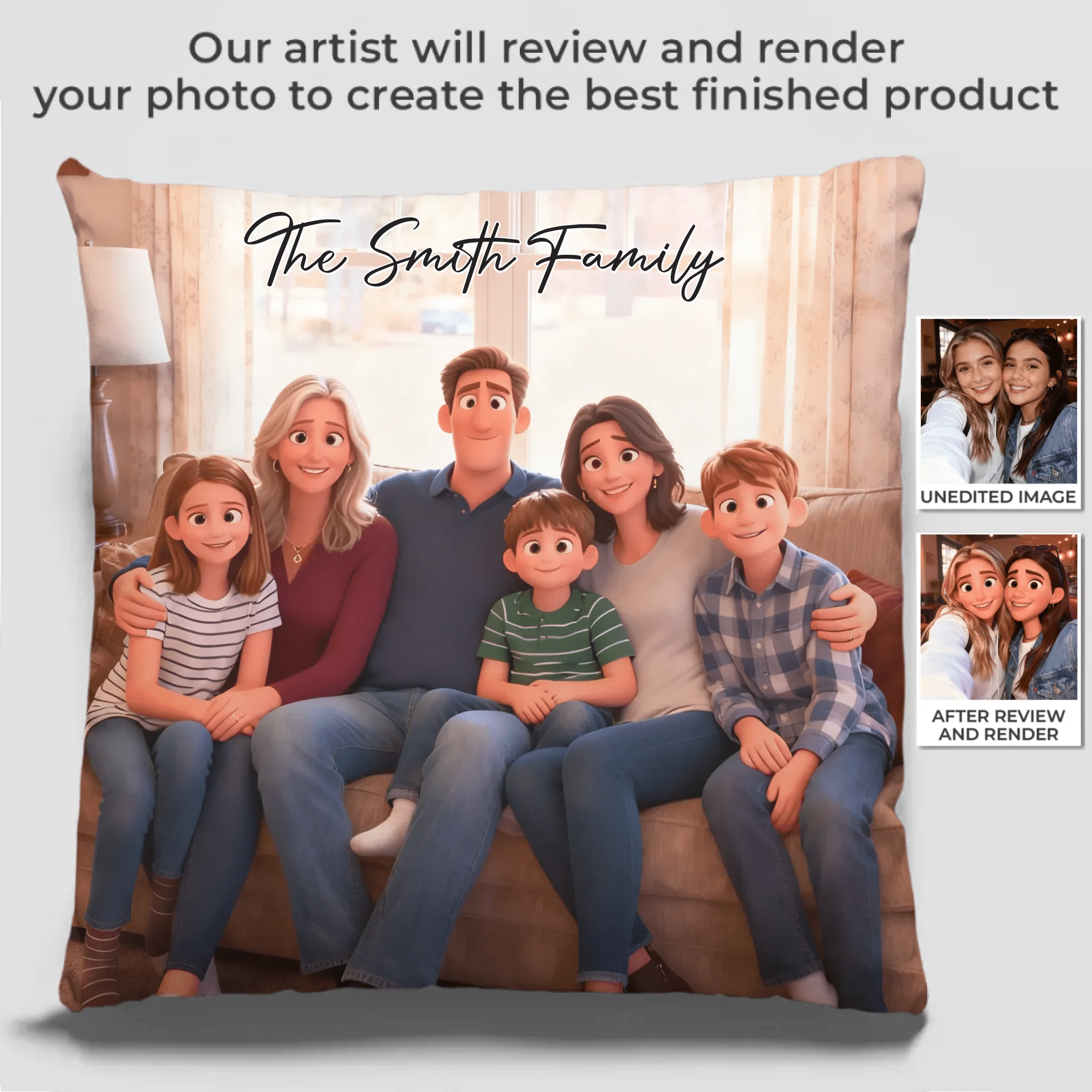 Pixar - Style Portrait from Photo – Custom Family Digital 3D Artwork Gift – Custom Cartoon Portrait from Photo as Digital Download, Wall Art, Pillow, Mug, Blanket, Beach Towel, Keychain, Desk Sign & More 1062413 - DiyGiftly