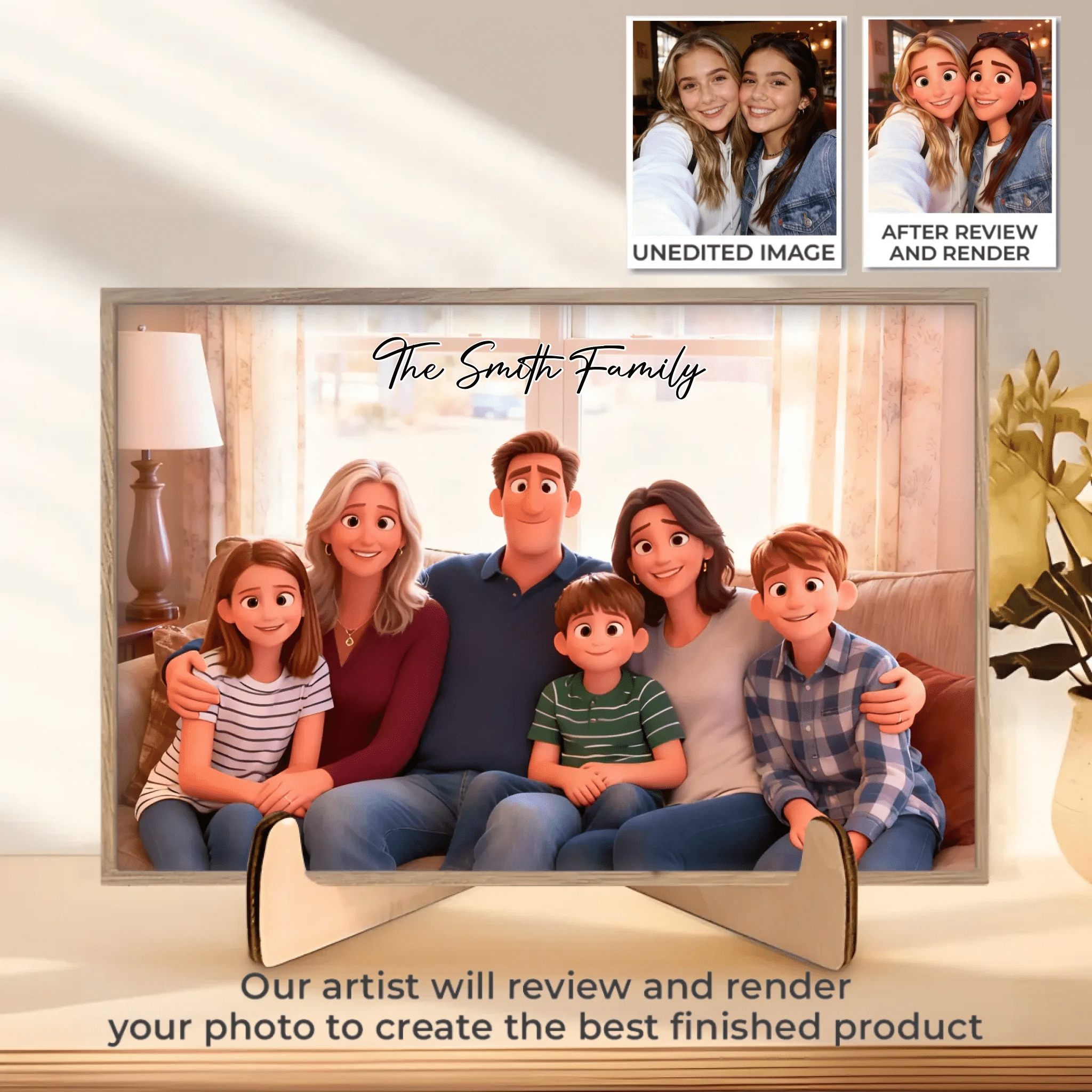 Pixar - Style Portrait from Photo – Custom Family Digital 3D Artwork Gift – Custom Cartoon Portrait from Photo as Digital Download, Wall Art, Pillow, Mug, Blanket, Beach Towel, Keychain, Desk Sign & More 1062413 - DiyGiftly