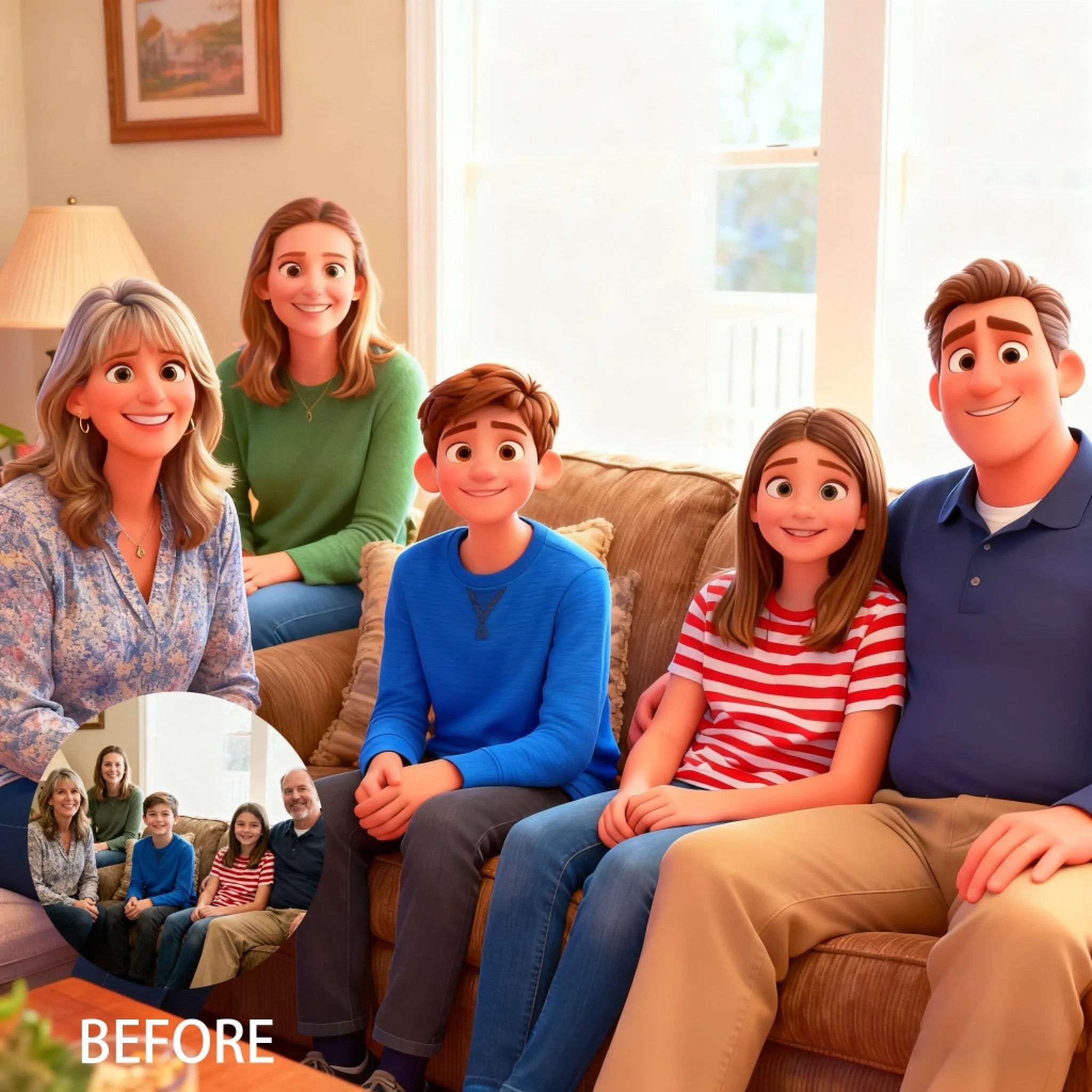 Pixar - Style Portrait from Photo – Custom Family Digital 3D Artwork Gift – Custom Cartoon Portrait from Photo as Digital Download, Wall Art, Pillow, Mug, Blanket, Beach Towel, Keychain, Desk Sign & More 1062413 - 2 - DiyGiftly