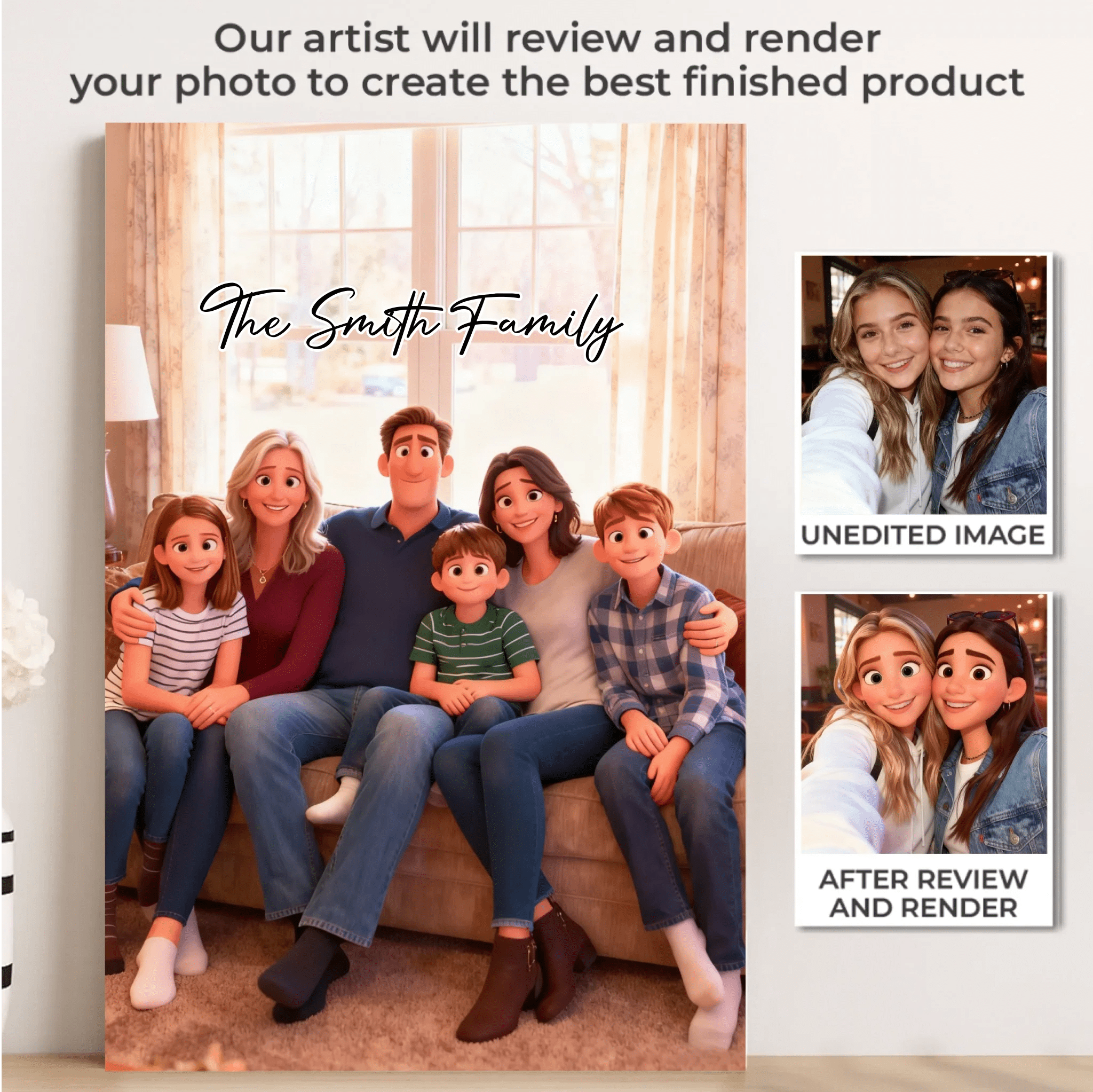 Pixar - Style Portrait from Photo – Custom Family Digital 3D Artwork Gift – Custom Cartoon Portrait from Photo as Digital Download, Wall Art, Pillow, Mug, Blanket, Beach Towel, Keychain, Desk Sign & More 1062413 - 2 - DiyGiftly