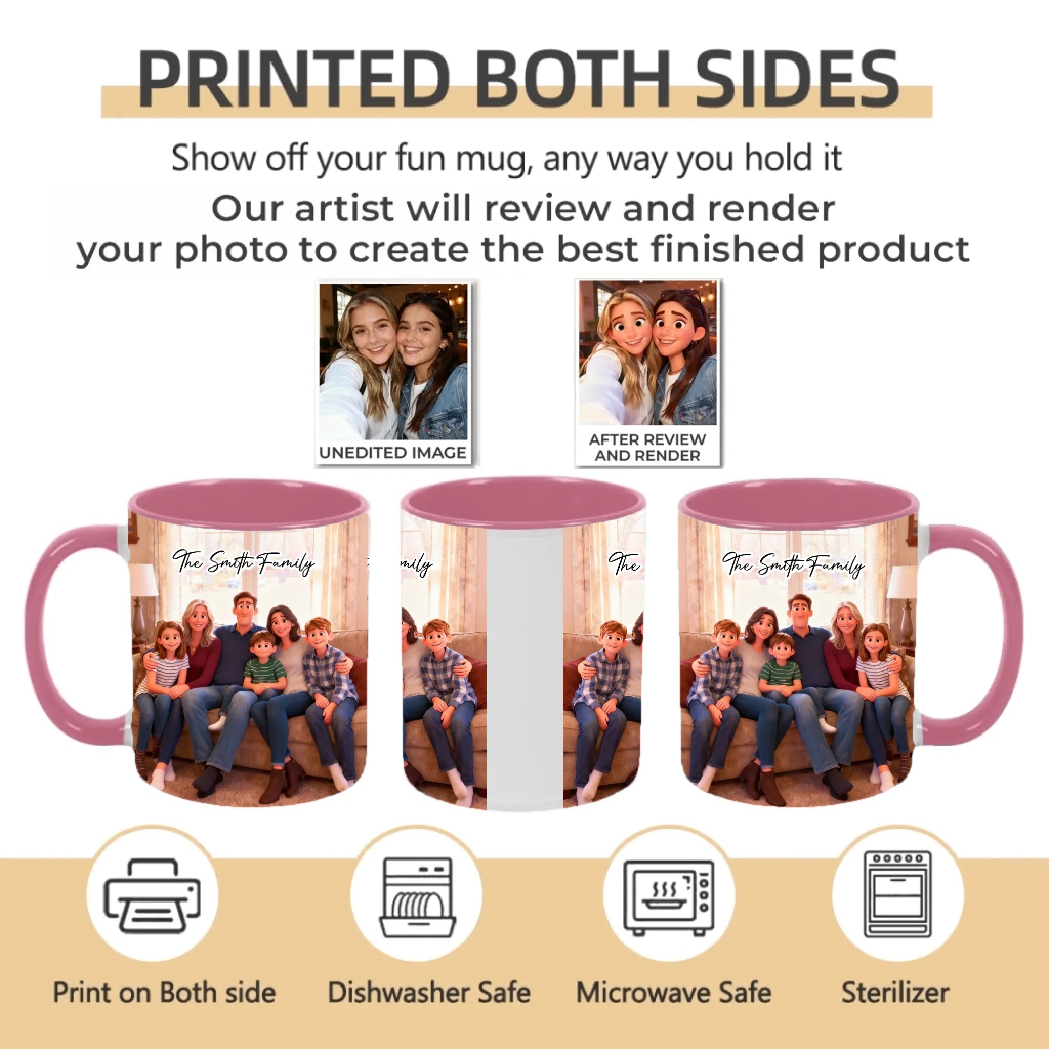 Pixar - Style Portrait from Photo – Custom Family Digital 3D Artwork Gift – Custom Cartoon Portrait from Photo as Digital Download, Wall Art, Pillow, Mug, Blanket, Beach Towel, Keychain, Desk Sign & More 1062413 - DiyGiftly
