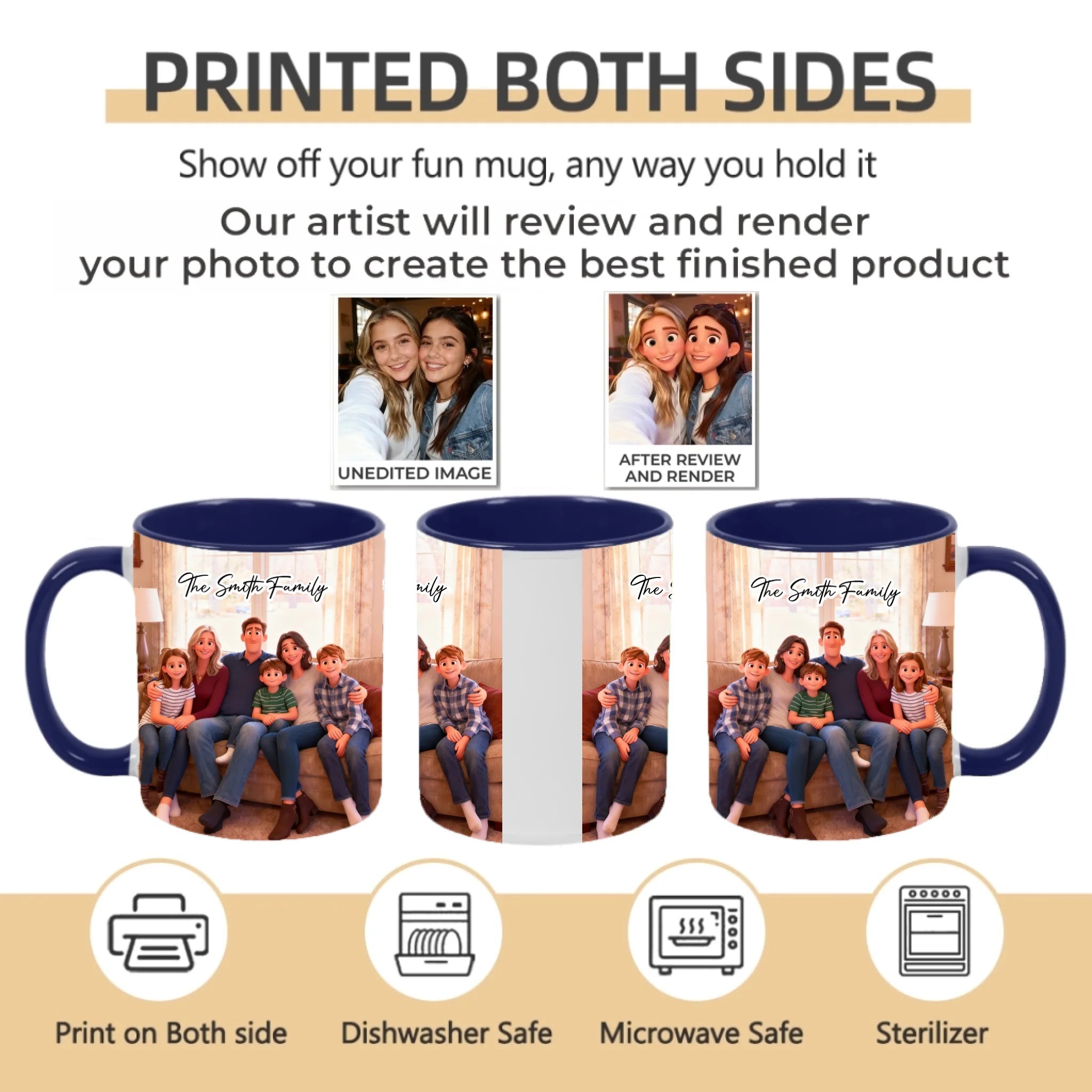 Pixar - Style Portrait from Photo – Custom Family Digital 3D Artwork Gift – Custom Cartoon Portrait from Photo as Digital Download, Wall Art, Pillow, Mug, Blanket, Beach Towel, Keychain, Desk Sign & More 1062413 - DiyGiftly