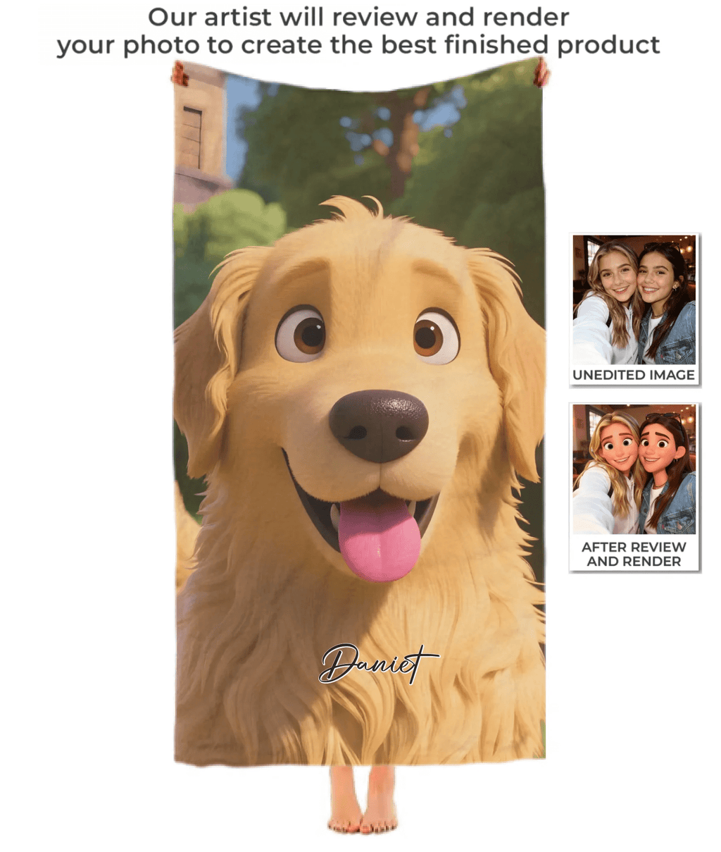 Pixar - Style Portrait from Photo – Custom Pet Lovers Digital 3D Artwork Gift – Custom Cartoon Portrait from Photo as Digital Download, Wall Art, Pillow, Mug, Blanket, Beach Towel, Keychain, Desk Sign & More 1066486 - DiyGiftly