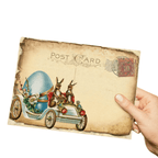 Postcard Style Easter Greeting Card – Two Bunnies Driving with Blue Egg Gift Card - DiyGiftly