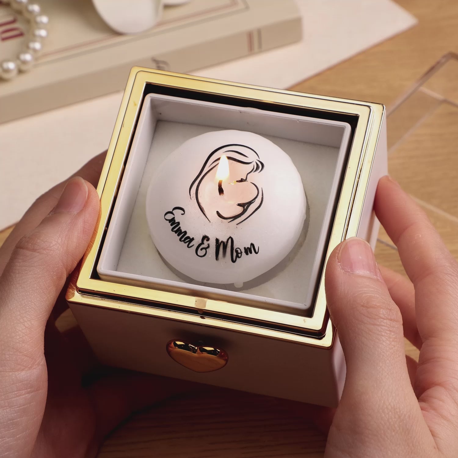 Custom Magical Cake Candle Music Box Flip Box With Personalized Text and Photo Mother's Day Gifts